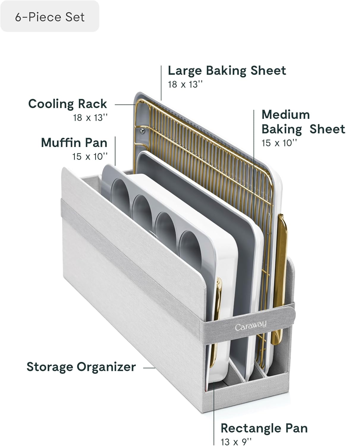 Caraway Nonstick Ceramic Bakeware Set (5 Pieces) - Baking Sheets, Assorted Baking Pans & Storage - Aluminized Steel Body - Non Toxic, PTFE & PFOA Free - White