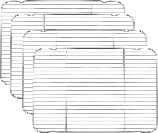 P&P CHEF Baking Cooling Rack Set for Cooking Roasting, 4-Piece Stainless Steel Wire Racks for Oven Use, Healthy & Dishwasher Safe, Rectangle, 16.6 Inch