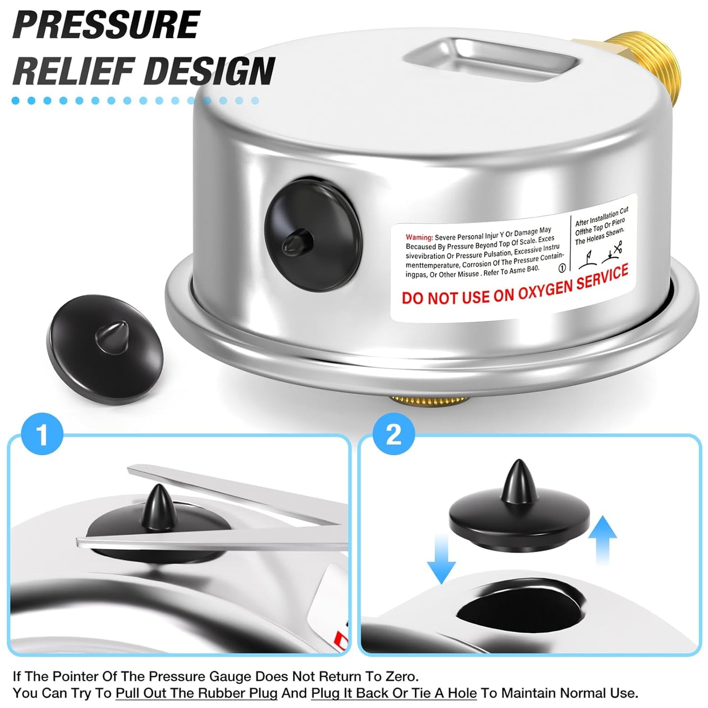 MEANLIN MEASURE 0~60Psi Stainless Steel 1/4" NPT 2.5" FACE DIAL with Reset Pointer Liquid Filled Pressure Gauge WOG Water Oil Air, Lower Mount, with Brass Hex Bushing
