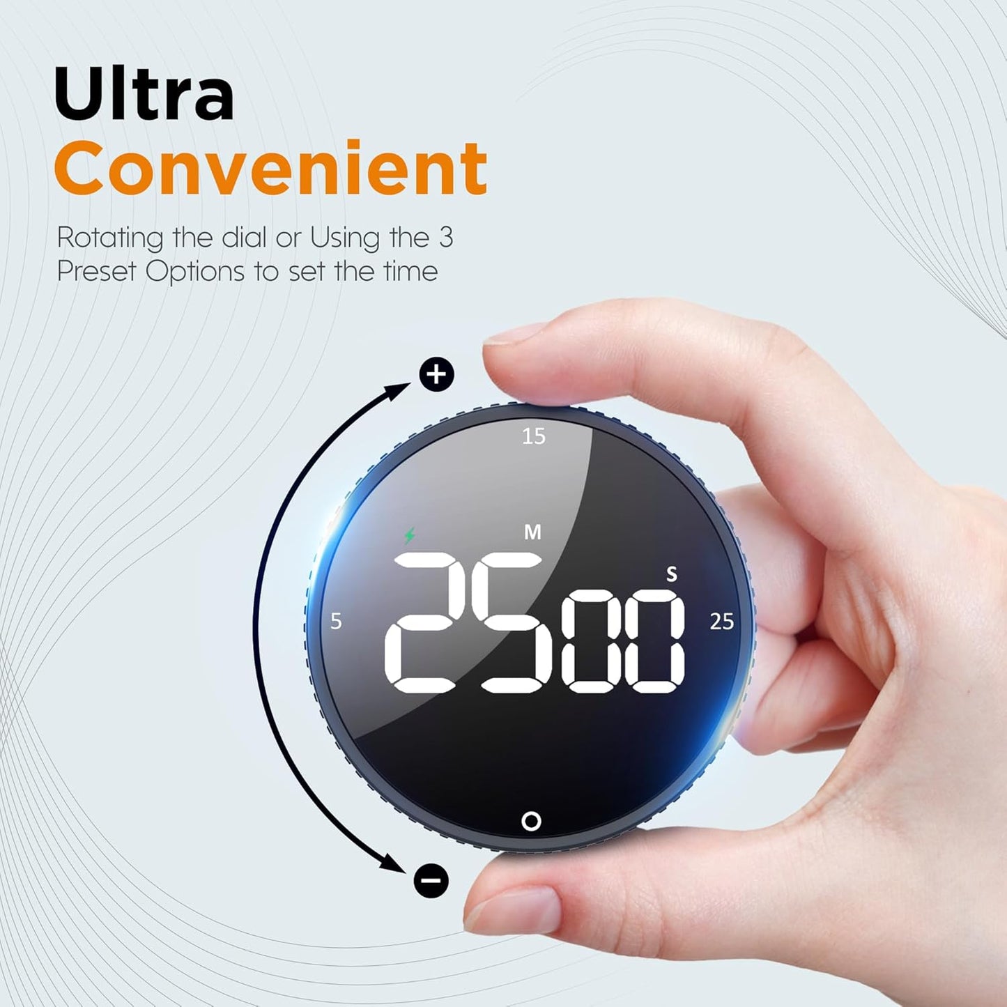 Rechargeable Magnetic Kitchen Timer-Loud Alarm Visual Productivity Timer&Pomodoro Timer with Large LED Display,3 Presets(5/15/25min),3 Volume Levels.Ideal for Cooking Fitness&Office Use(Blk)