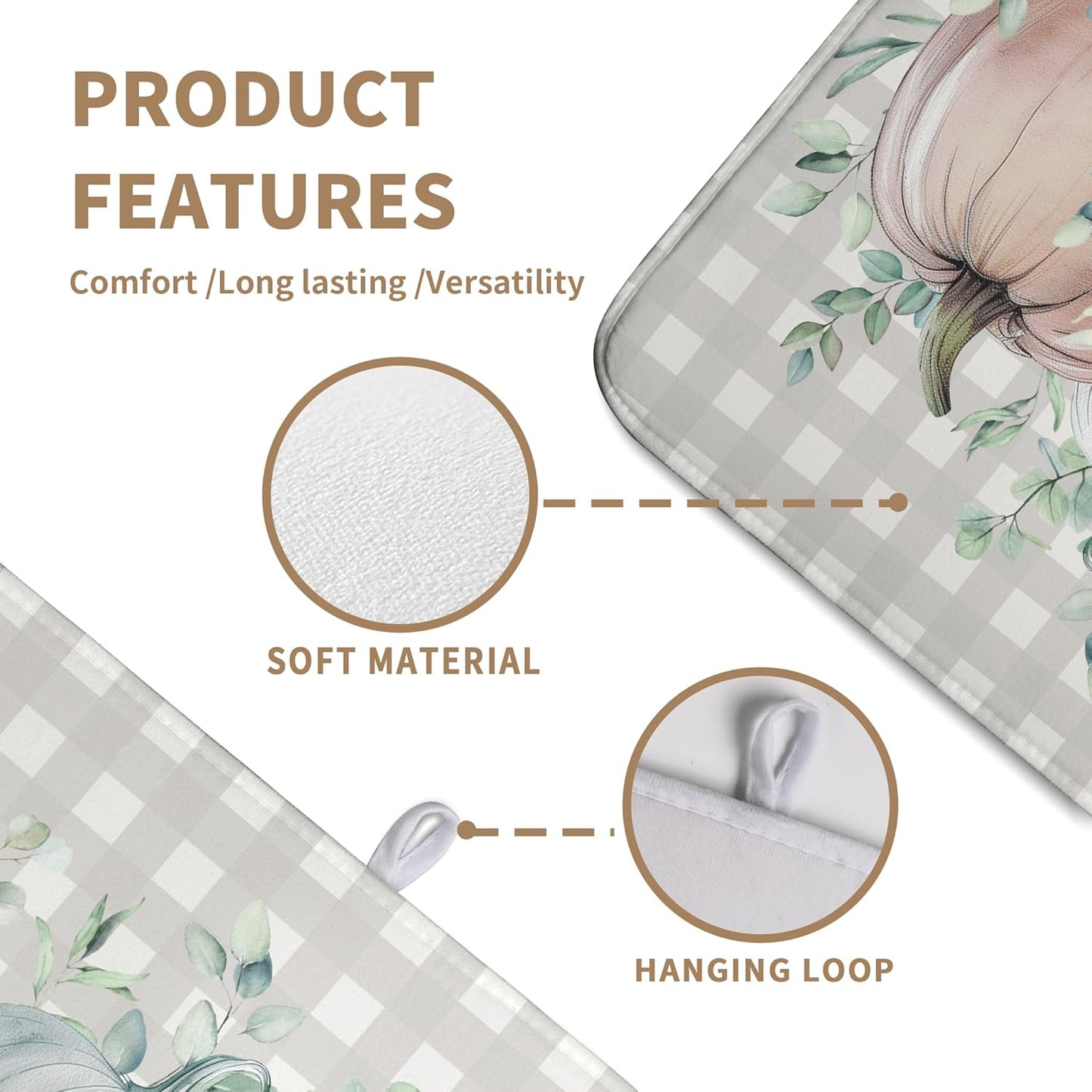 Thanksgiving Fall Dish Drying Mat Pumpkin Dish Drying Pad Autumn Large Dish Drying Matt Absorbent Dish Drainer Mat for Kitchen Counter Decor XL Coffee Maker Mat18x24 In