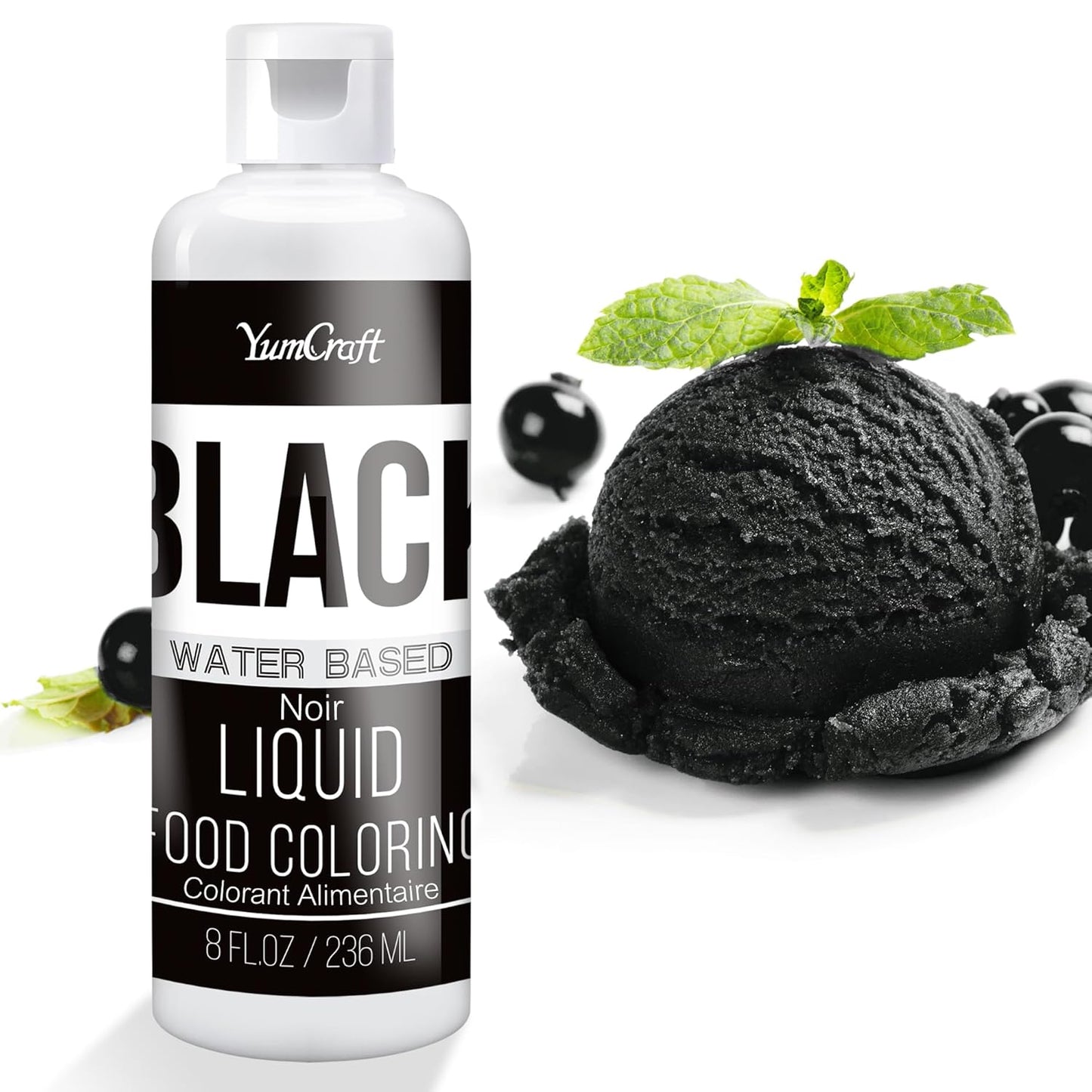 Food Coloring Liquid - Vibrant Color Food Coloring for Cake Decorating, Baking, Easter Egg, Icing - Tasteless Food Color Dye for Fondant, Cooking, Slime, Airbrush (Black, 8 Fl.oz)