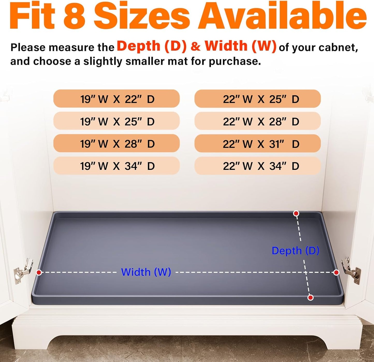 FLATO Waterproof Under Sink Mat 34" x 19" Shelf Liner for Kitchen and Bathroom, Cabinet Protector, Organizers and Storage, Flexible Silicone Drip Tray