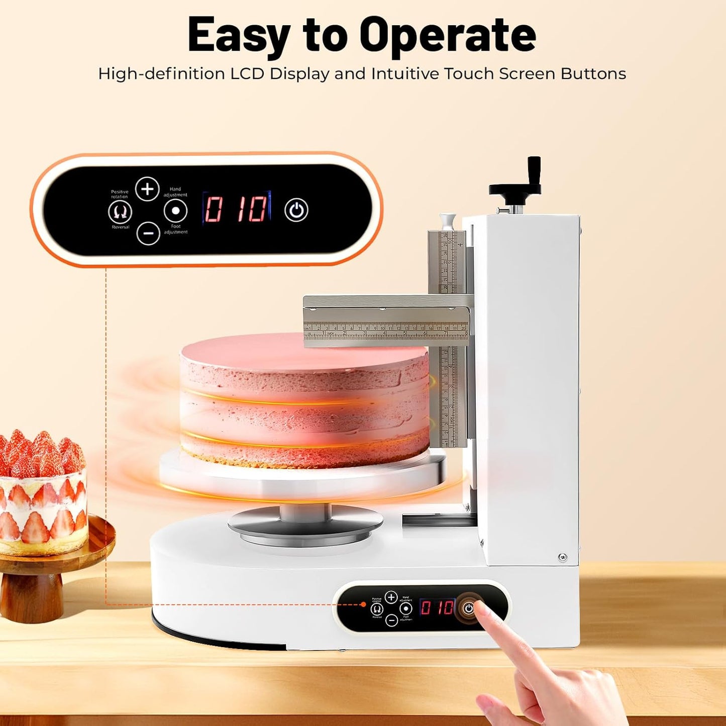 Cake Decorating Machine, Tabletop Cake Frosting Machine, Cream Smooth Coating Decoration Machine with LCD Display Type for 4-12inch Cakes for Cake Shops, Dessert Shops, Households