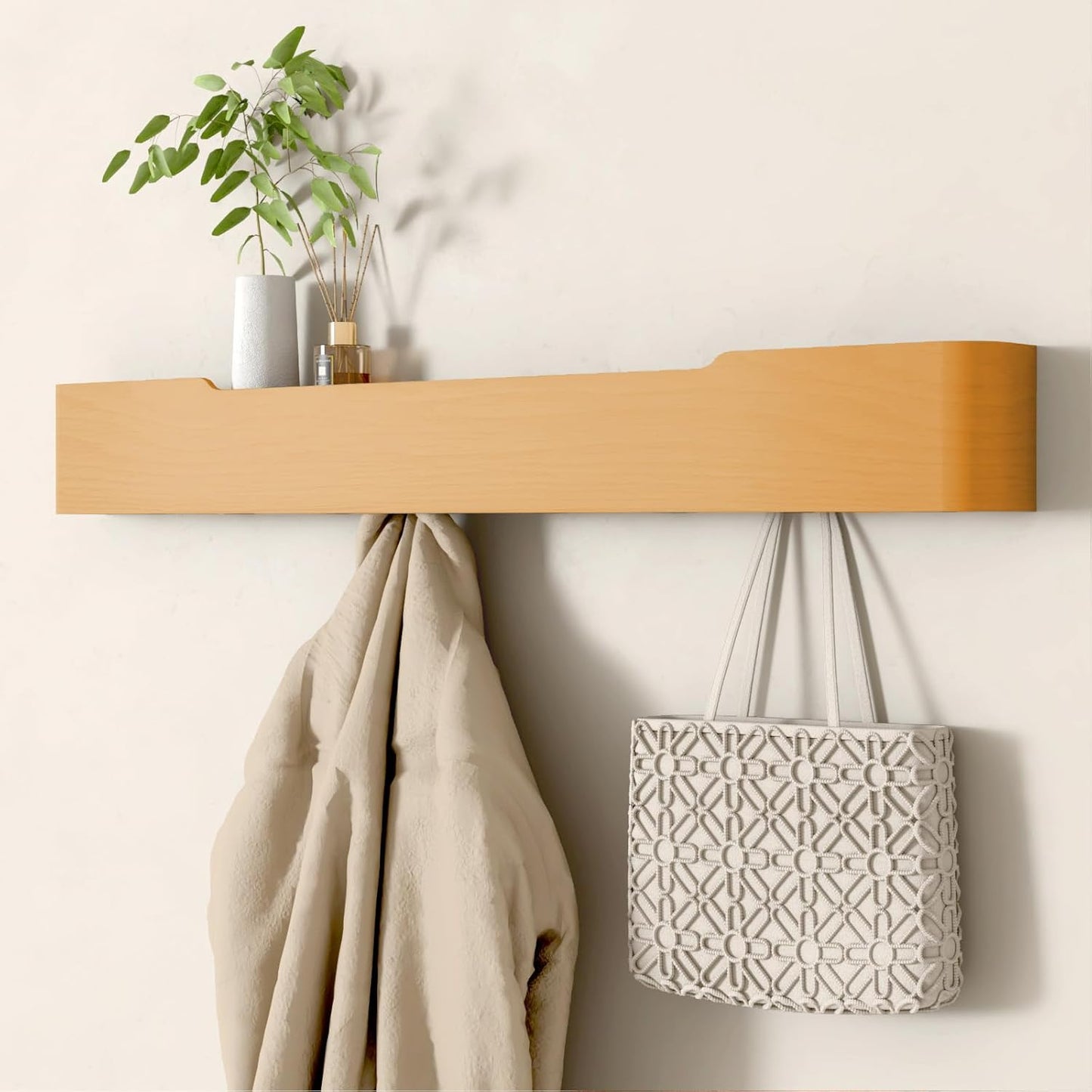 Coat Rack Wall Mount Entryway Organizer Modern Key Holder Wall Mount with Wooden Shelf Entryway Hooks for Bedroom Kitchen Hallway Bathroom for Hanging Coats Hats Bags Towels