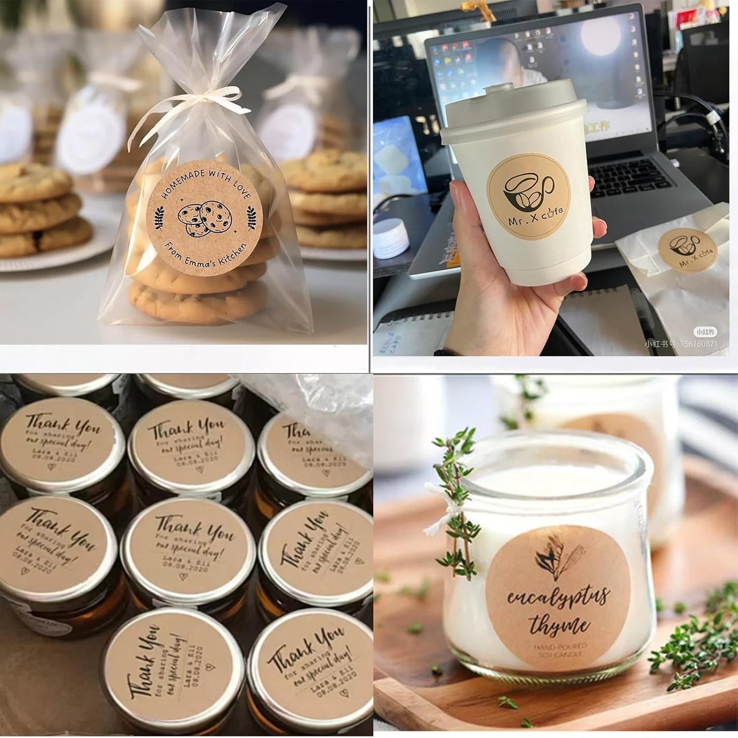 Custom Stickers Kraft Paper Labels Personalized Withe Text, Business Logo Customized Food Jars Labels Bakery Label Sticker Package Favor Canning Circle 100pcs (Style 7)