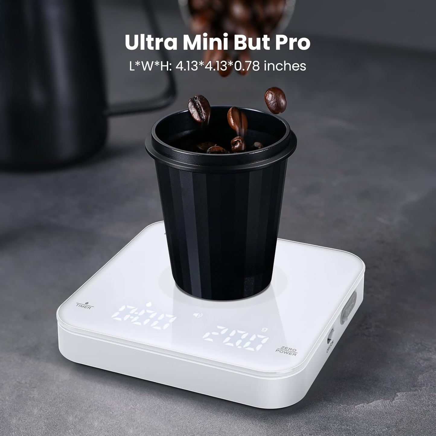 Rechargeable Mini Coffee Scale with Timer, Maestri House Espresso Scale, 2kg/0.1g Accurate Scale for Espresso and Pour-Over Coffee, Portable Digital Kitchen Scale with Automatic Timing（White）