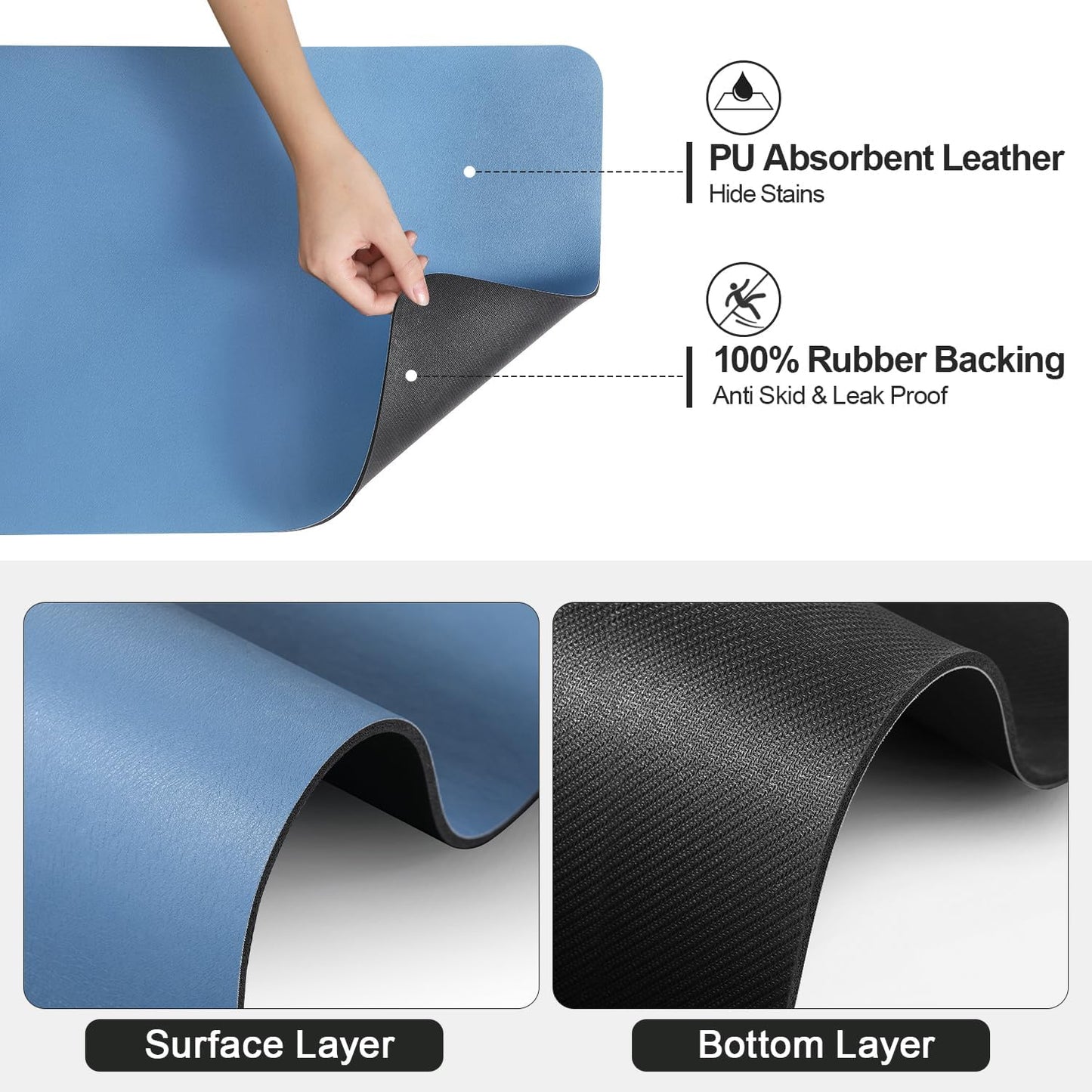 Dish Drying Mat for Kitchen Counter | Coffee Bar Mat for Countertops | Heat Resistant Drainer Mat with Non-slip Rubber Backed | Hide Stain Kitchen Absorbent Draining Mat | Blue 18"x32"