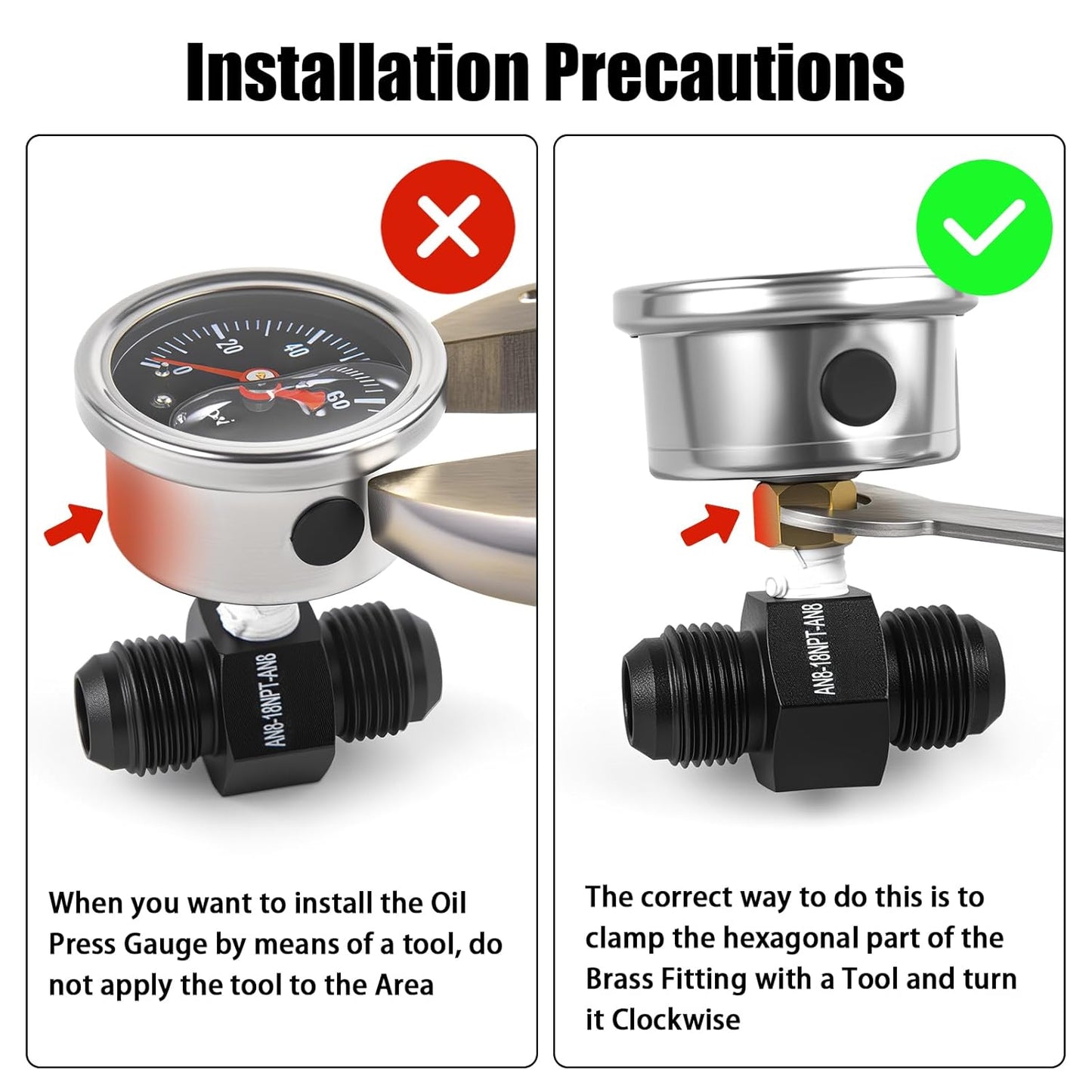 Universal 0-100psi Fuel Pressure Gauge 1/8" NPT Oil Press Gauge with 3/8" Barb Inline Fuel Pressure Gauge Fitting Adapter