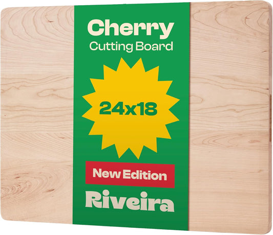 Riveira Cherry Wood Cutting Board – Gourmet Black Cherry Grandeur: 24 x 18 Wooden Cutting Board – Wooden Cutting Boards For Kitchen Decorative – Innovative Juice Grooves Cherry Wooden Chopping Board