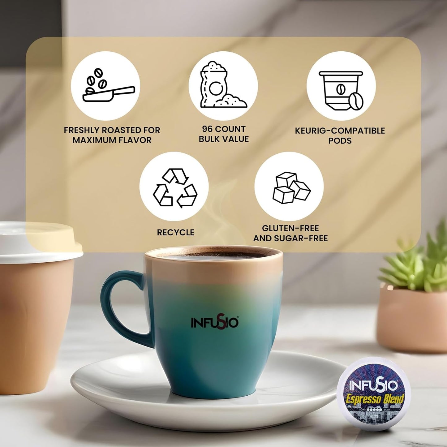 InfuSio Coffee Pods Variety Pack – 96 Count, 12 Sophisticated Medium & Dark Roast Blends, Crafted Blends Collection – Premium Single-Serve Coffee, Compatible with Keurig K-Cup 2.0 Brewers