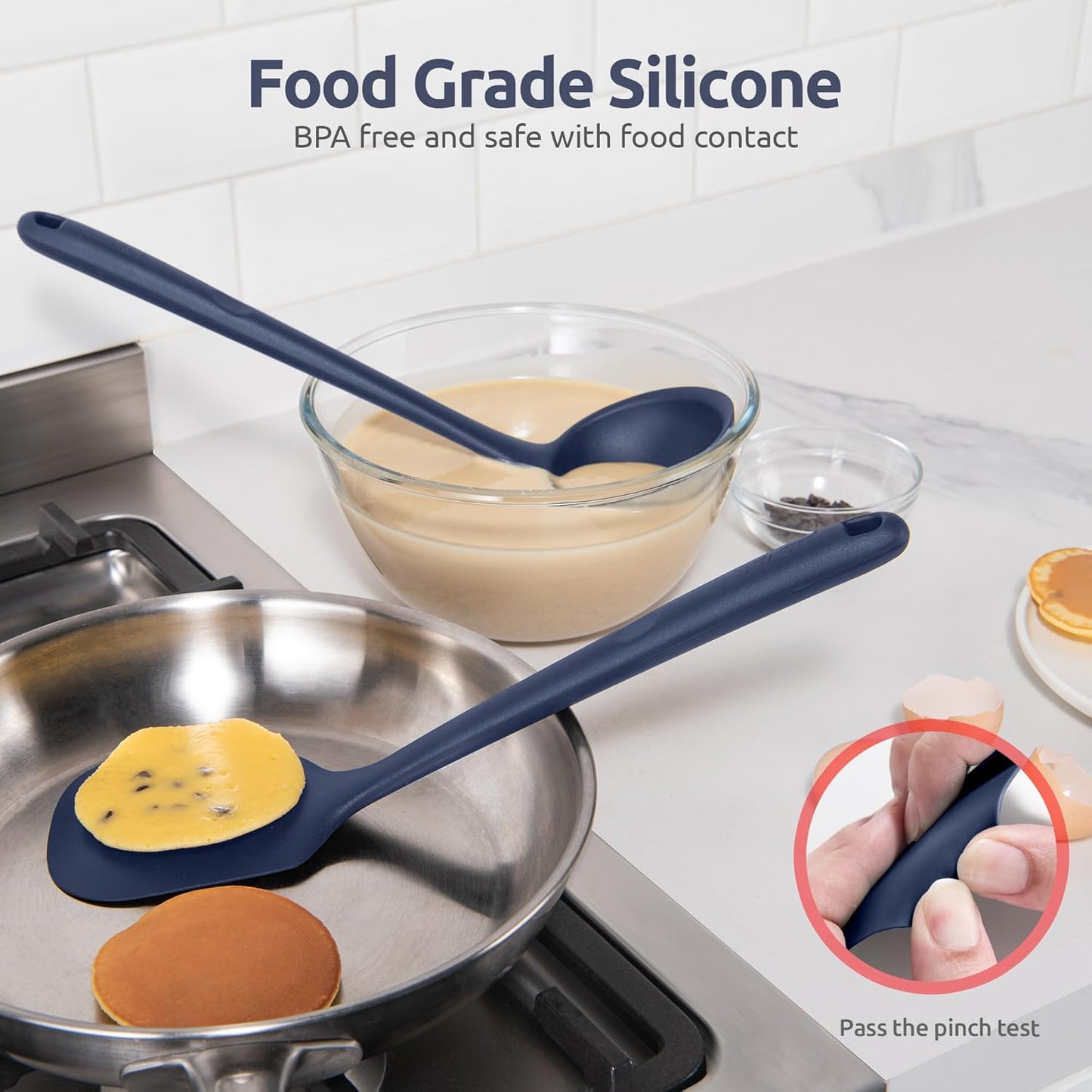 Silicone Kitchen Cooking Utensil Set: U-Taste High Heat Resistant 13.6in Kitchen Gadgets, BPA Free Non Stick Rubber Cook Accessories For Stir Frying, Serving, Basting, Mixing (5 Pieces, Midnight Blue)