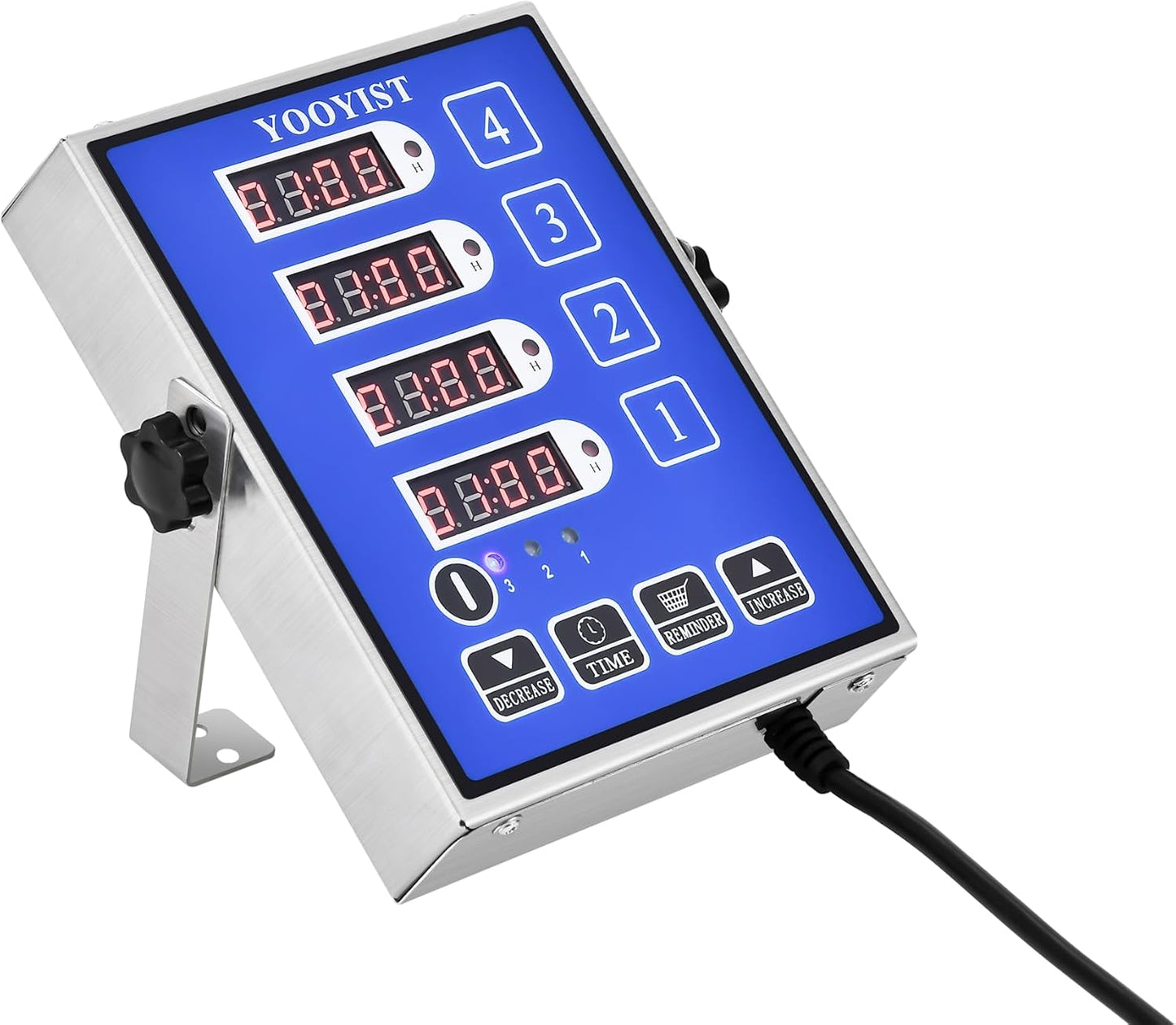 Kitchen Timers for Cooking – 4 Channel Commercial Kitchen Timer Restaurant Kitchen Supplies – Stainless Steel LED Technology Kitchen Timer Digital – Reminder Function, Loud Alarm, Blue