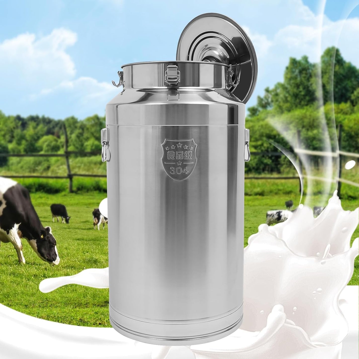 Stainless Steel Milk Bucket with Sealing Lid and Carry Handle,Thickened Stainless Steel Milk Can Large Liquid Container Storage Hold Solids Such as Rice, Beans, and Grains (88L/23.3Gal)