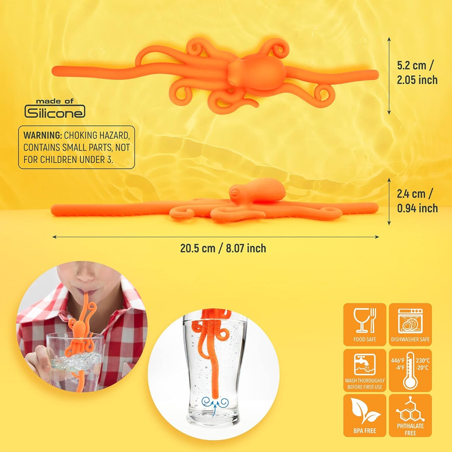 Hoobbe Silicone Reusable Animal Straw for kids, Fun and cute for Pool Side Party, Birthday Party, Under the Sea Party, BPA Free, Dust-Proof and Dishwasher Safe (Octopus), 1 straw per pack