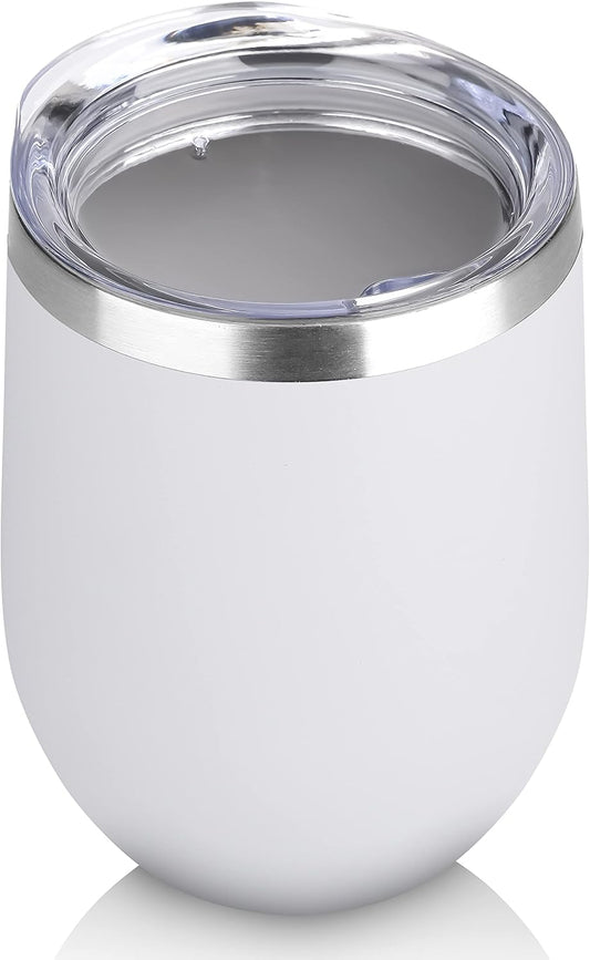 DOMICARE Stainless Steel Wine Tumbler Bulk with Lid, Personalized White Insulated Tumblers Set, 12oz Travel Coffee Cups Pack of 1