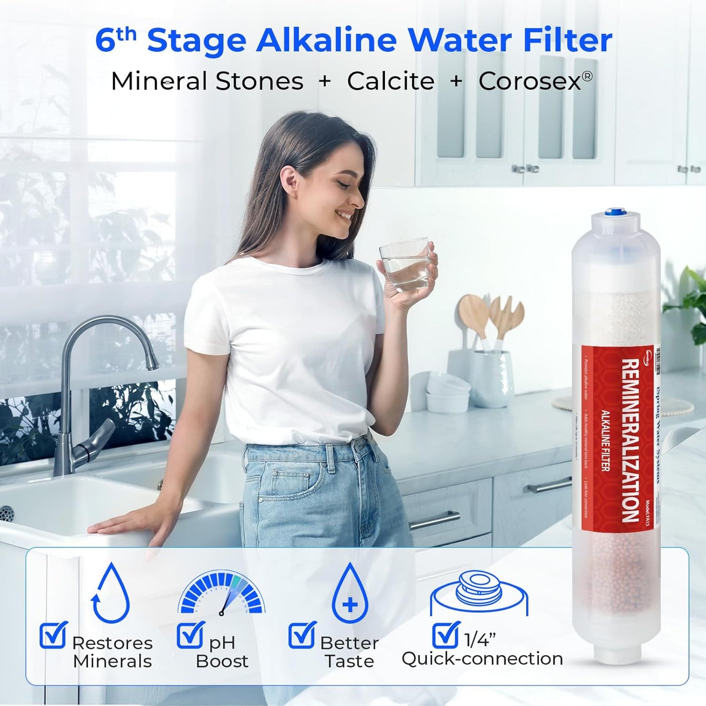 iSpring F10KU NSF Certified 1-Year Replacement Filter Set for 7-Stage RO Water Filtration Systems, Includes Alkaline Mineral & UV Filters, 10 Pieces, No RO Membrane