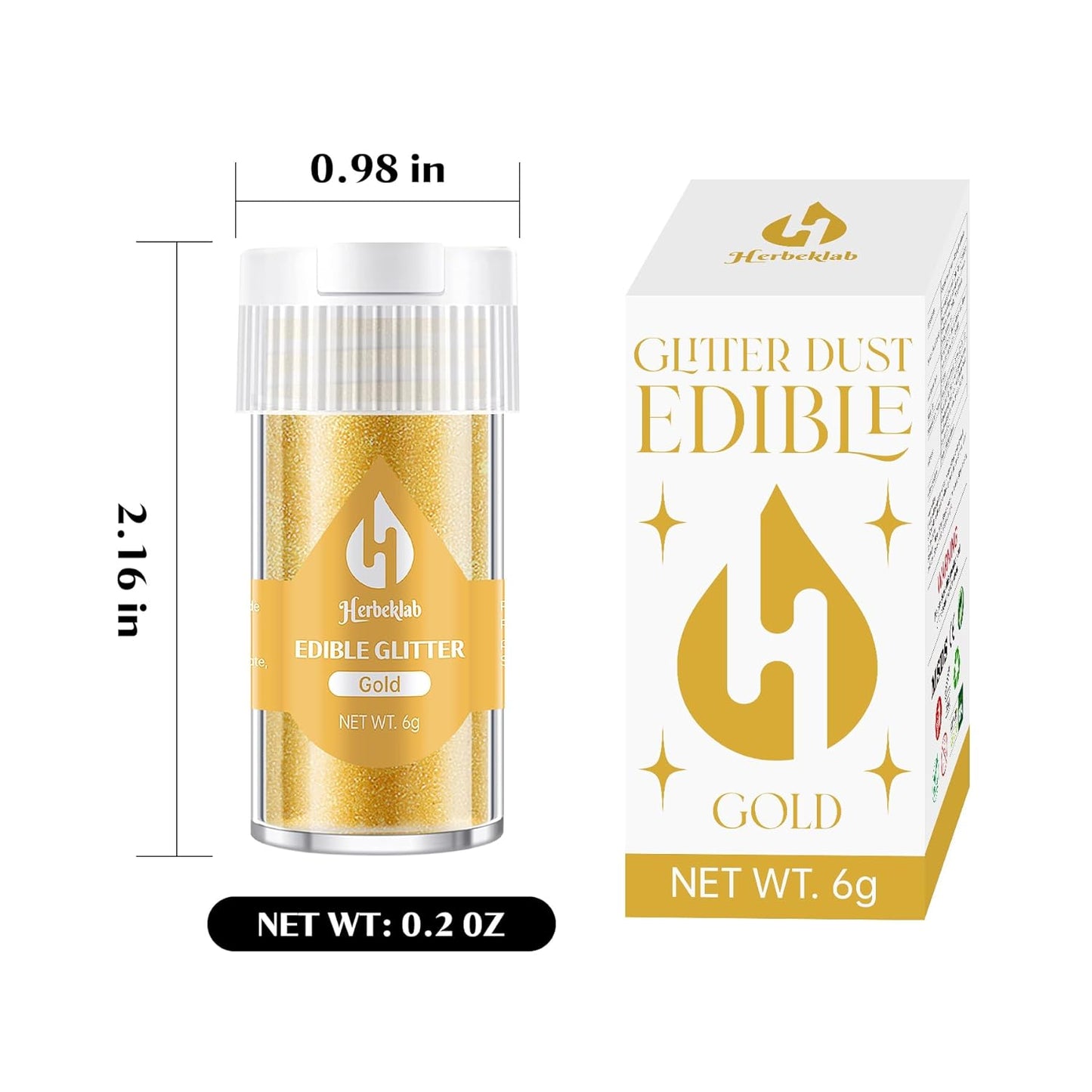 Gold Edible Glitter for Cocktails Food Grade Luster Dust Edible Gold Drink Glitter Metallic Shimmer Powder for Cakes Beverage Chocolate, 6g