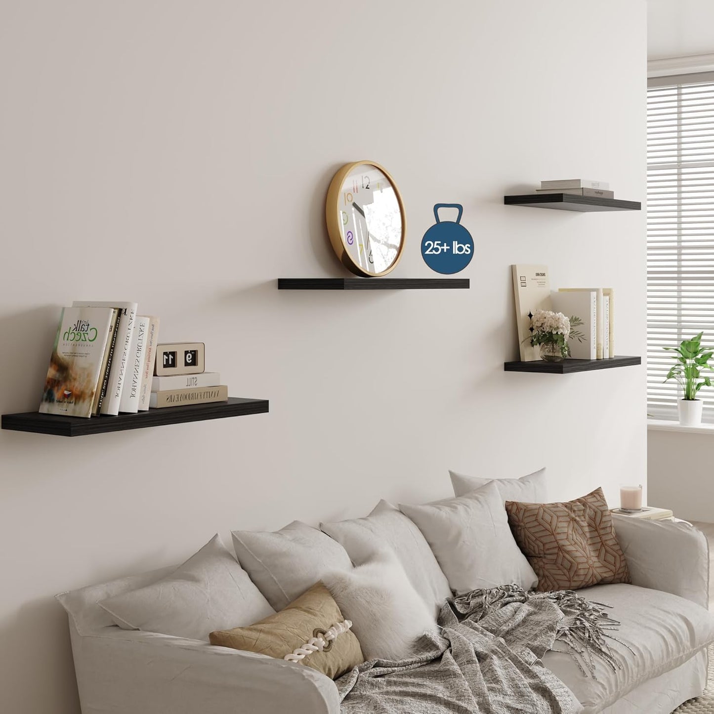 Wall Shelf Set of 1,Dark Wood Floating Shelves 30 in W x 10 in D x 1 in H, Wooden Floating Wall Shelf with Invisible Brackets for Living Room/Bedroom/Bathroom/Kitchen Storage and Decor