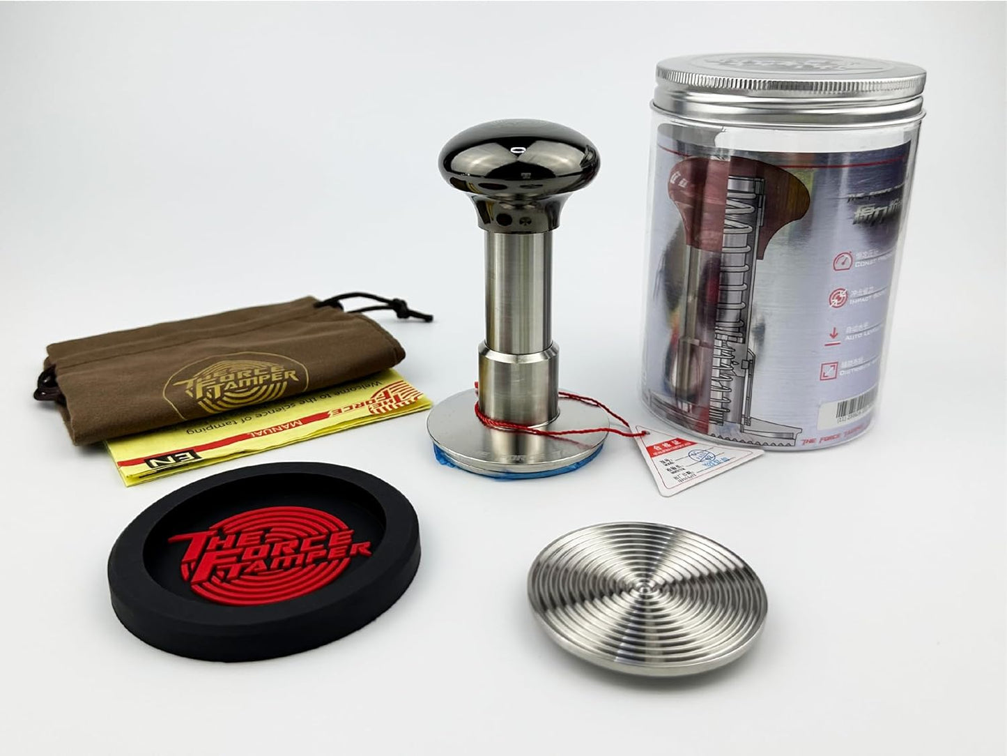 The Force Tamper Automatic Impact Adjustable Constant Pressure and Autoleveling Coffee Tamper Black Mirror Jellyfish AL Handle Set Pro (Extend Set, 58.50mm)