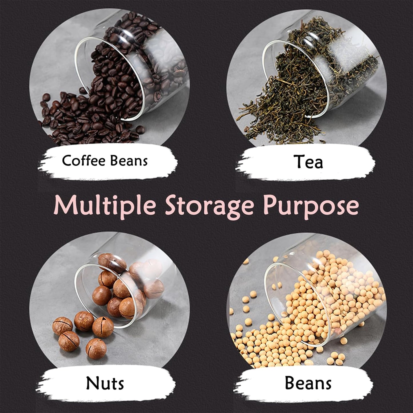 LOEZ Coffee Bean Storage Container Airtight, Lid Sealed with Press-Down Vacuum, Borosilicate Glass Coffee Canister, Food Storage, Coffee Bar for Ground Coffee, Tea, Beans, Spices (Large - Gray)