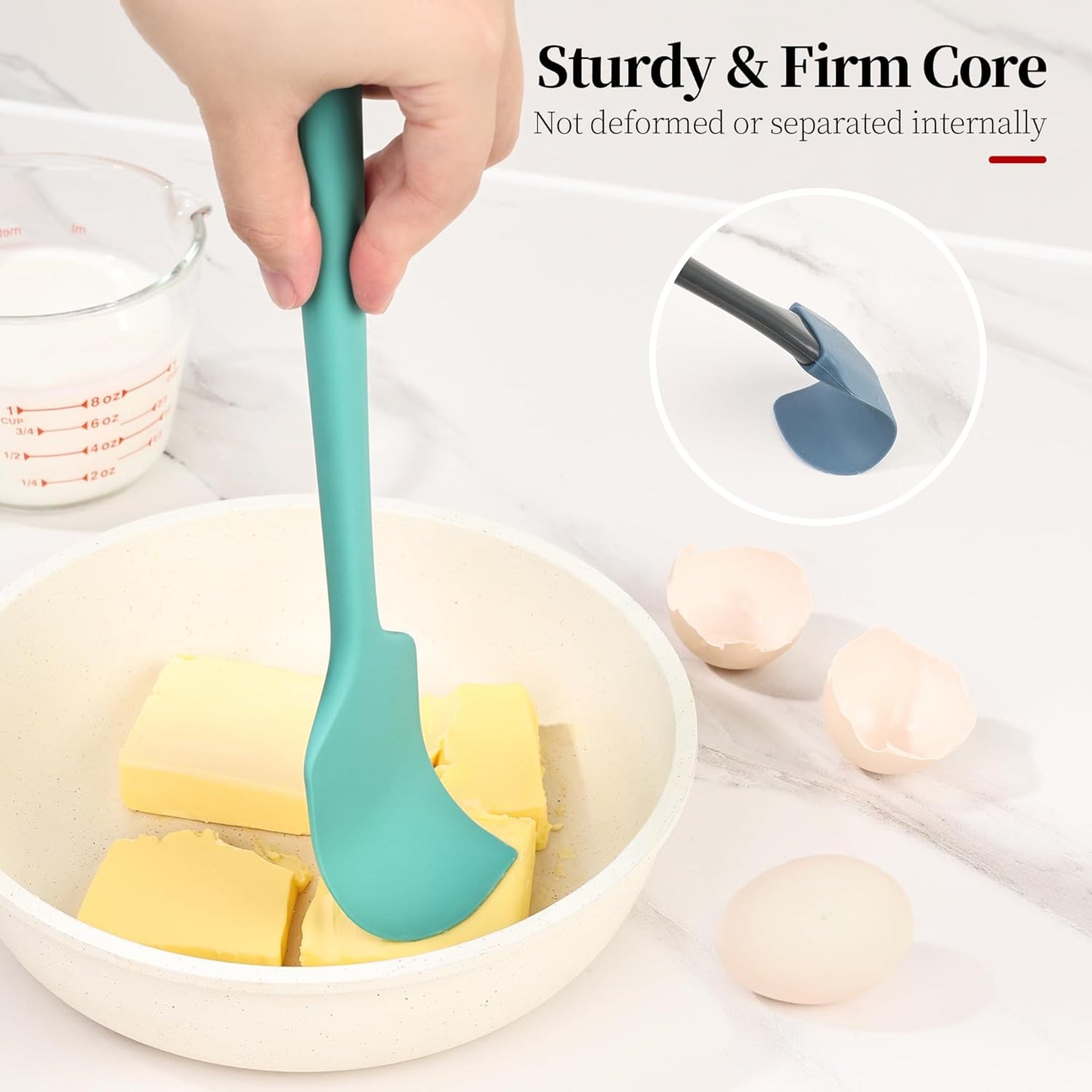 600ºF Heat Resistant Spatulas, High Heat Food Safe Semless Kitchen Silicone Scraper Set for Cooking Baking Mixing Scraping Stirring Nonstick Cookware Pan Bowl (2Pcs,Aqua Sky)
