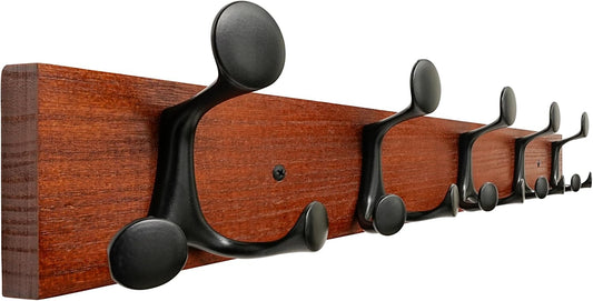 SKOLOO 24-Inch Cherry Wood Coat Rack Wall Mount with 5 Triple Hooks - Ideal for Family Entrances, Classrooms, and Pet Supplies Storage - Perfect Coat Hooks for Wall