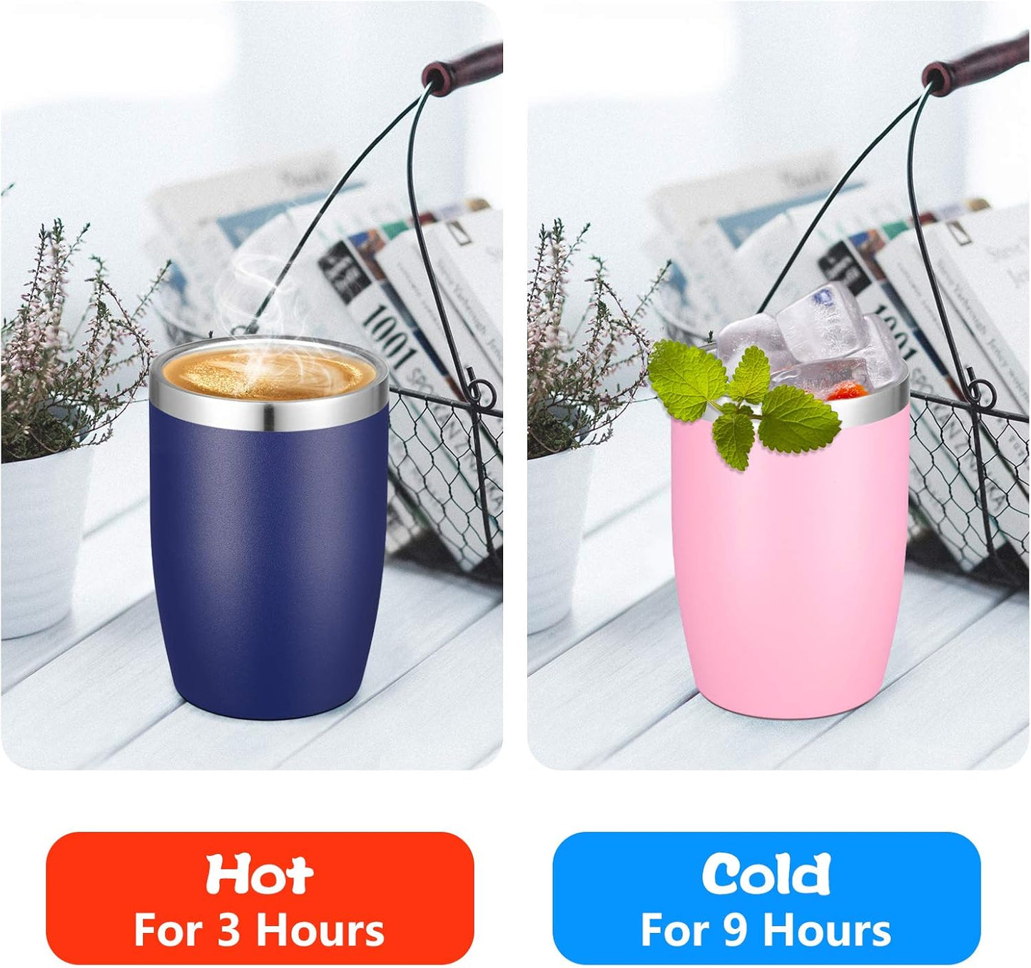VEGOND Stainless Steel 12 oz Tumblers bulk Vacuum Insulated Double Wall Travel Tumbler with Lid and Straw Reusable Tumbler, Navy Blue 1 Pack