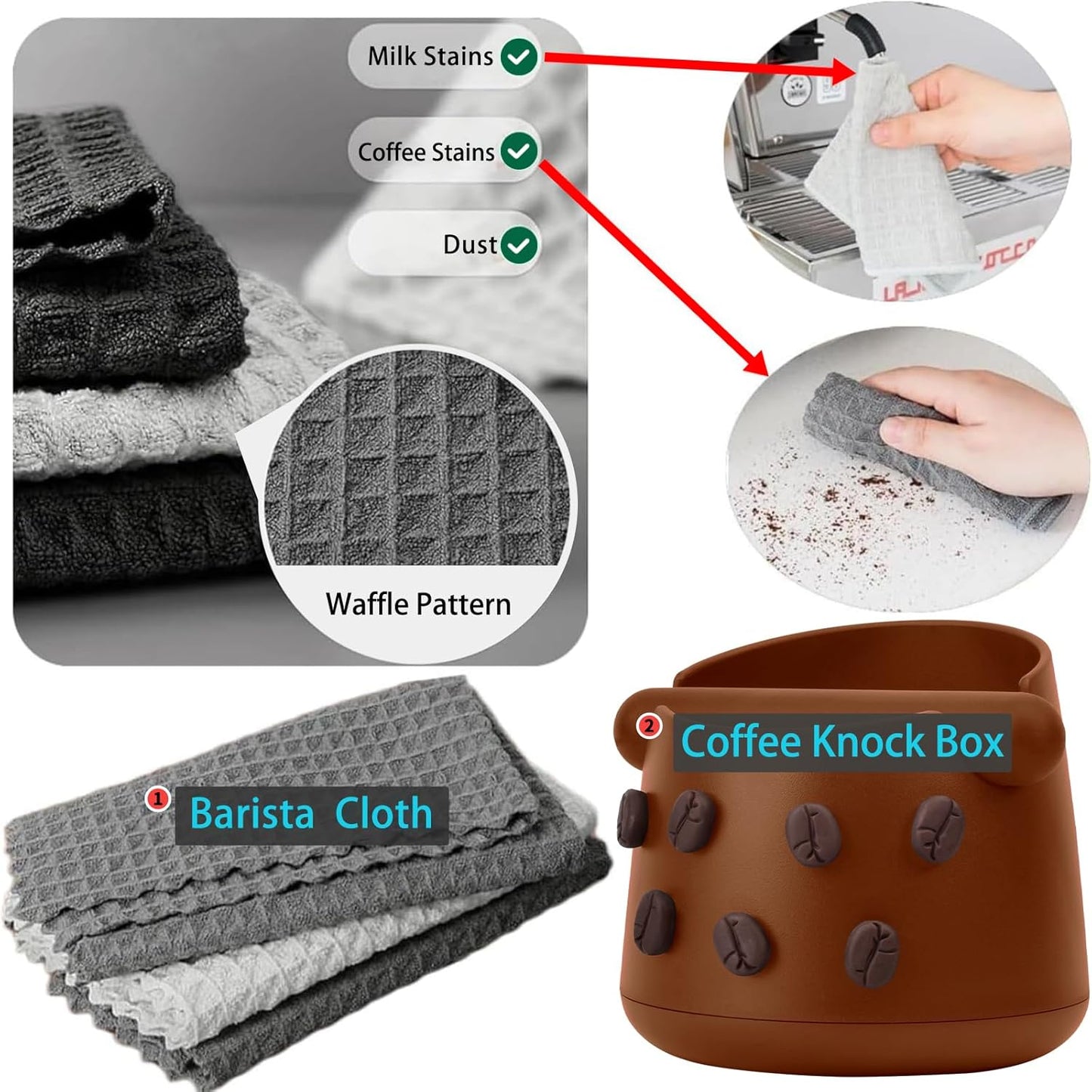 Espresso Knock Box with Barista Towels, Removable Shock-absorbent Knock Bar & Non-Slip Base - Knock Box Espresso, Knock Box for Coffee Grounds, Espresso Machine Accessories, Brown, JDHAVMOS