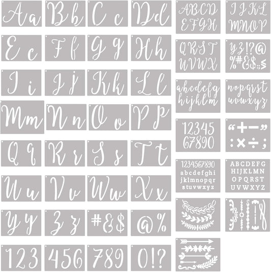 Stencils for Painting, 45 Pack, 4 Inch and 2 Inch Letter Stencils and Numbers, Symbols and Signs, Alphabet Stencils. Reusable Calligraphy Letter Stencils for Arts Crafts Painting Wood