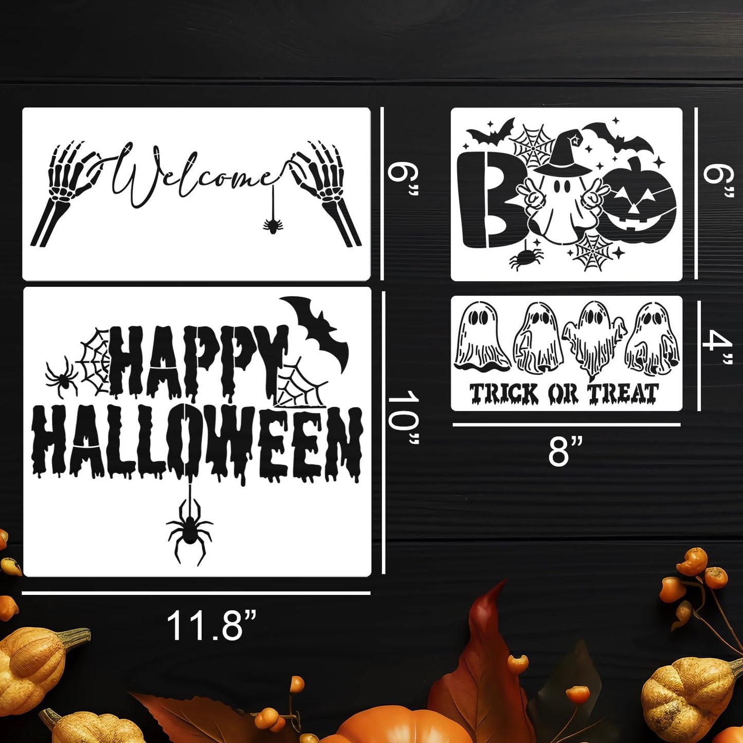 Halloween Stencils Skeleton Boo Ghost Stencil Reusable Halloween Stencils for Painting on Wood Sign Door Mats Fabrics DIY Crafts Decor