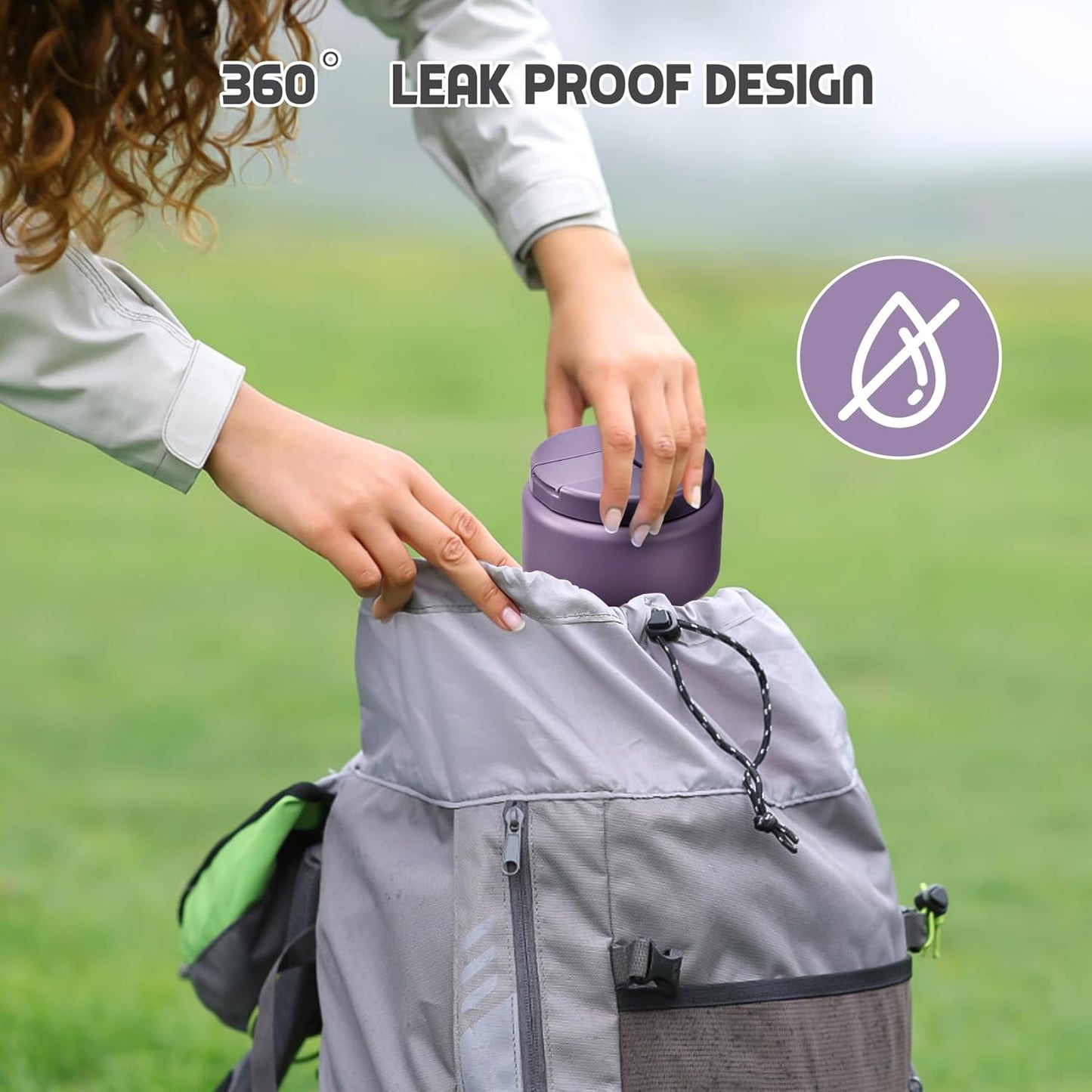 13.5oz Soup Thermo for Hot Food Kids with Buckle Lid Insulated Vacuum Food Jar Wide Mouth Leakproof Stainless Steel Lunch Container -Purple