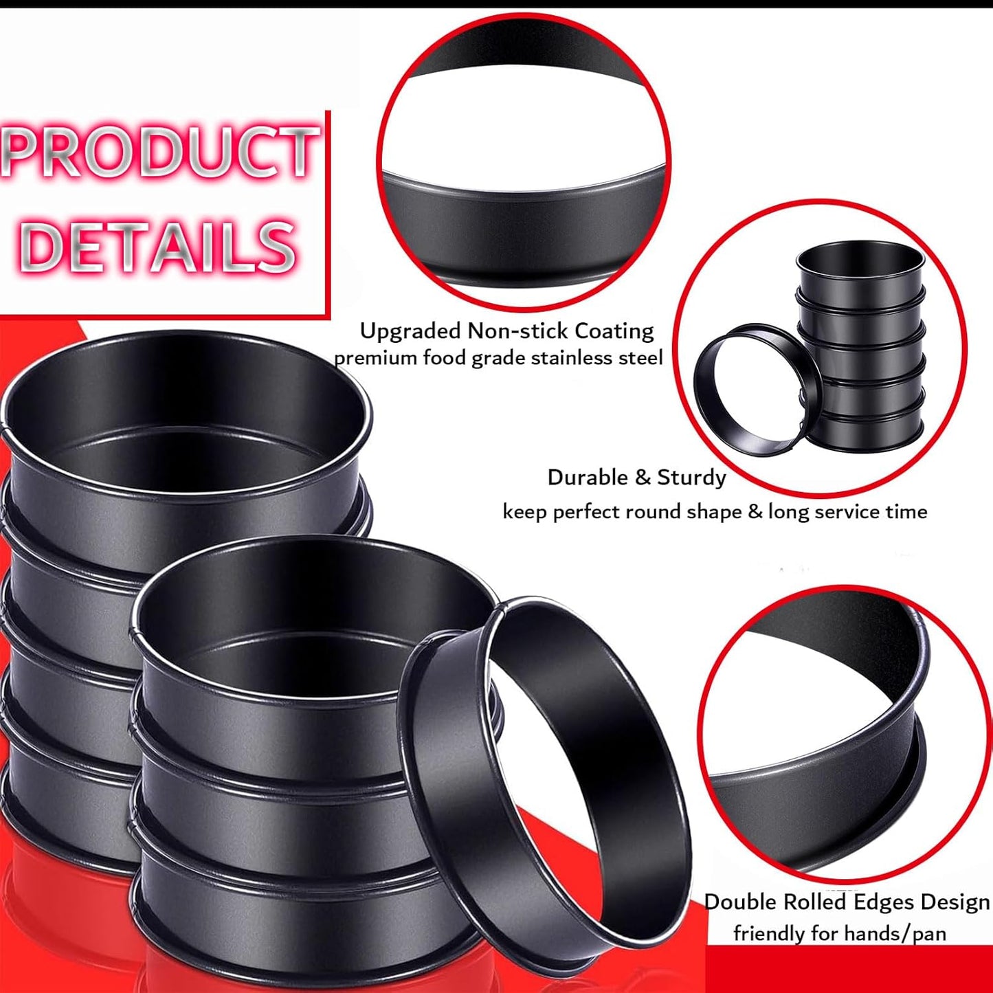 DATANYA 12Packs Crumpet Rings NONSTICK English Muffin Ring 4 Inch - Stainless Steel Double Rolled Tart Rings Round Metal Cookie Pastry Ring Molds for Baking Cooking