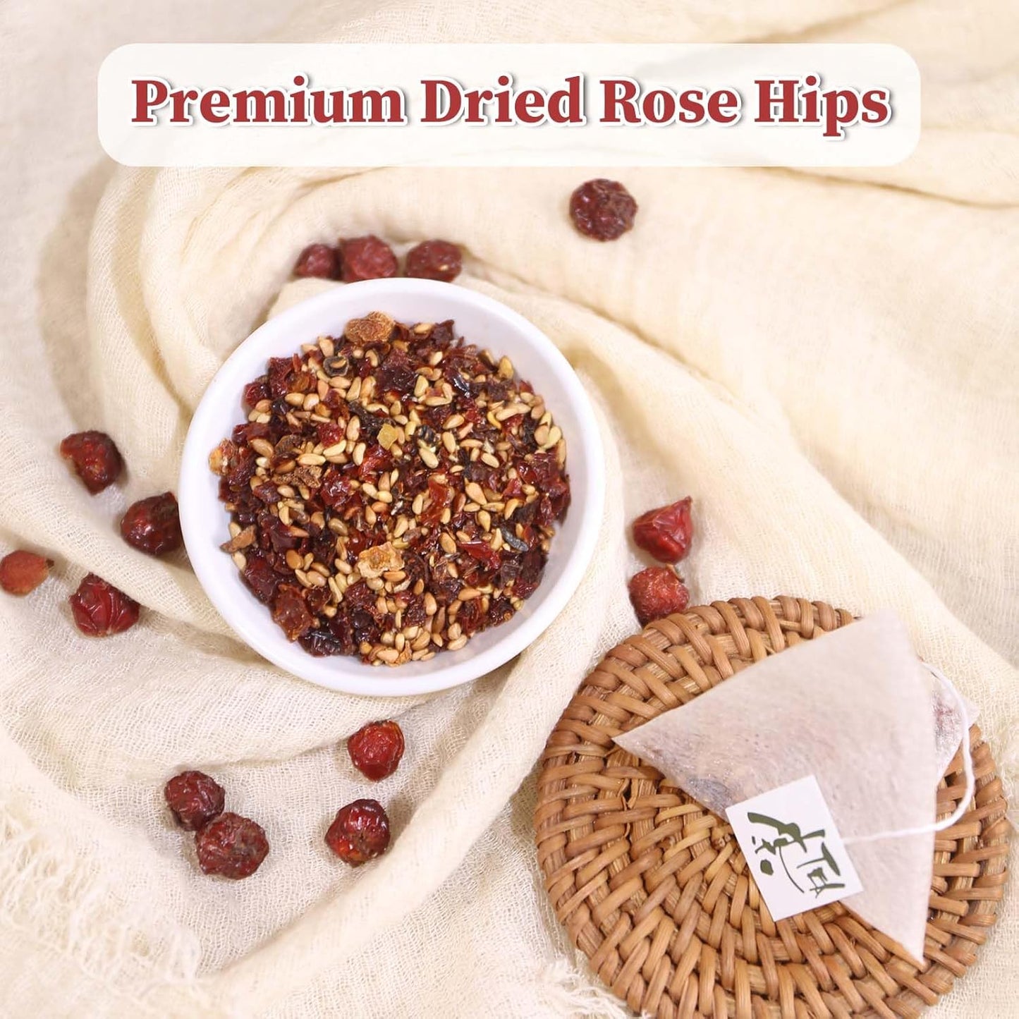 FullChea - Rose Hips Tea Bags, 50 Teabags Rosehip Tea, 3g/bag - Premium Rose Hips - Non-GMO - Caffeine-free - Support Digestion & Boost Immunity