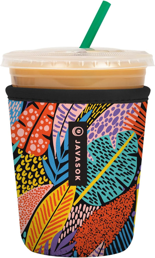Sok It JavaSok Iced Coffee & Cold Soda Insulated Neoprene Cup Sleeve (Feathered Foliage, Small: 16-20oz)