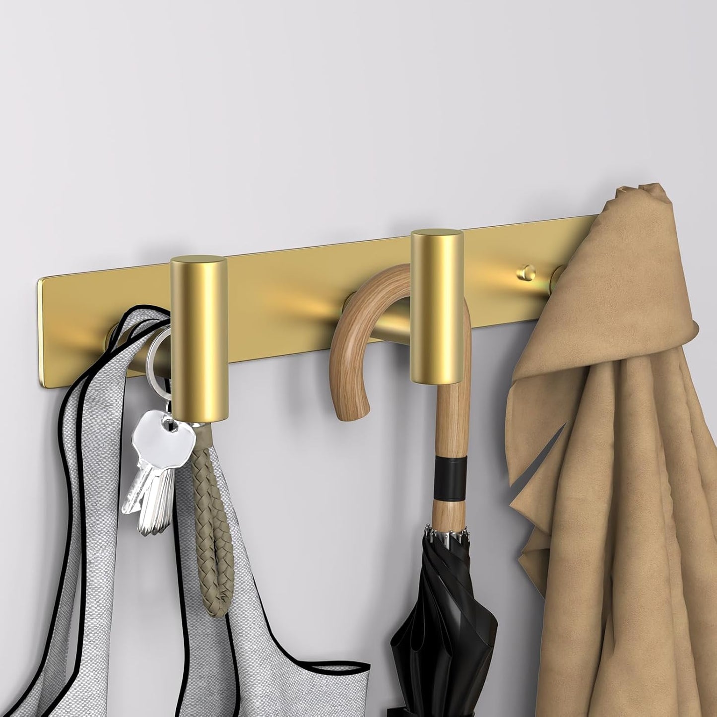 VAEHOLD Hat and Coat Wall Mount Rack - Hooks for Robes, Bags, Keys, and Towels - Bathroom Towel Hanger Organizer (Gold, “T“ Shape 3 Hooks 1 Pack)