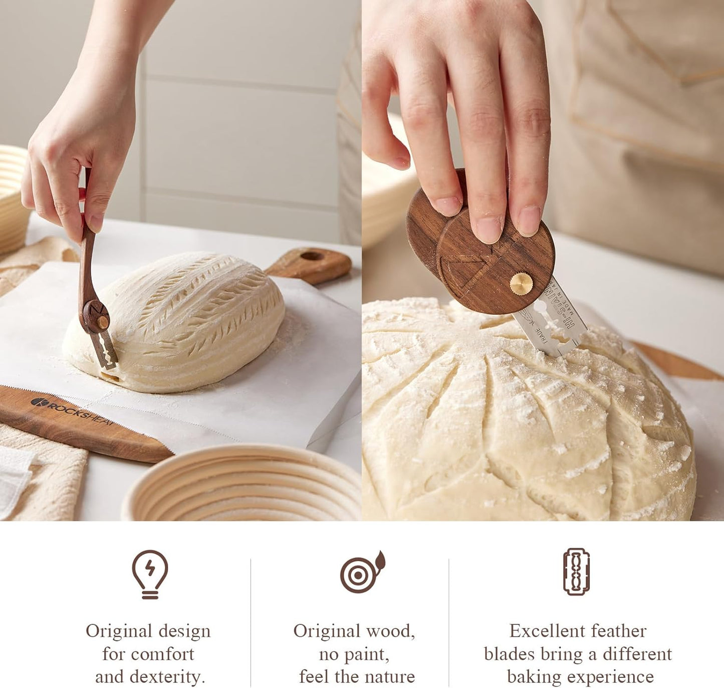 Bread Lame Set with Blade Cover, Two Scoring Knifes with 5 Feather Blades, Dough Scoring Tool for Bread Baking, Sourdough Scoring Tool Dexterous-Cut Series Lame Bread Tool (LUNA & ELEGANT)