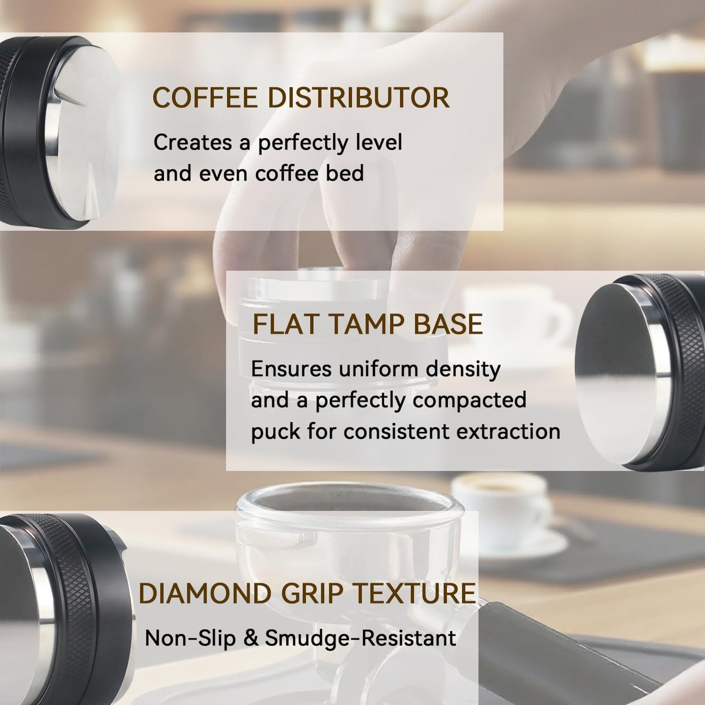 Espresso Accessories Kit 2-in-1 Coffee Distributor and Tamper Leveler, WDT Tool and Magnetic Dosing Funnel (54mm)