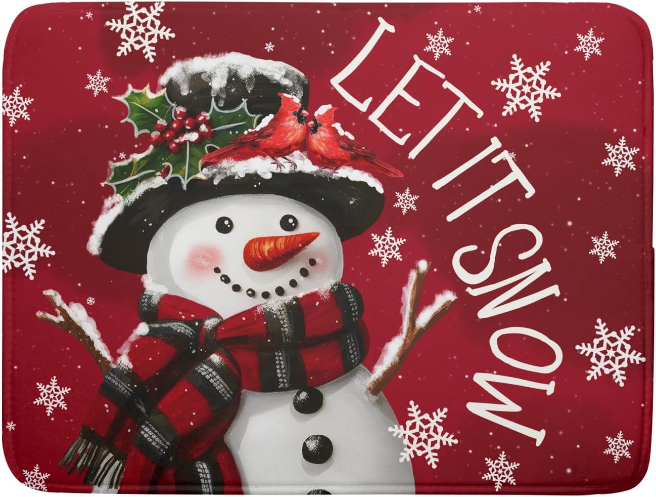 Merry Christmas Dish Drying Mat for Kitchen Counter 18x24 Inch Let It Snow Dish Draining Mat Xmas Snowflakes Decorations Fast Absorbent Tableware Cardinal Birld Dishes Pad for Coffee Bar Countertop