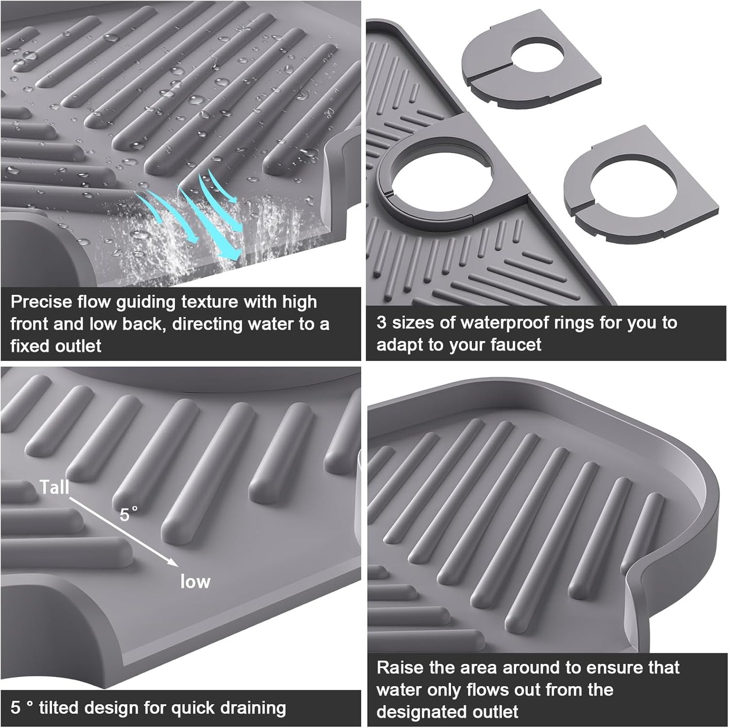 2 Pack Faucet Mat for Kitchen Sink，6° Slope Sink Splash Guard，Splash Guard for Kitchen Sink，Kitchen Sink Splash Guard for Dish Soap Sponge Holder，Silicone Faucet Guard & Draining Mat-Purple