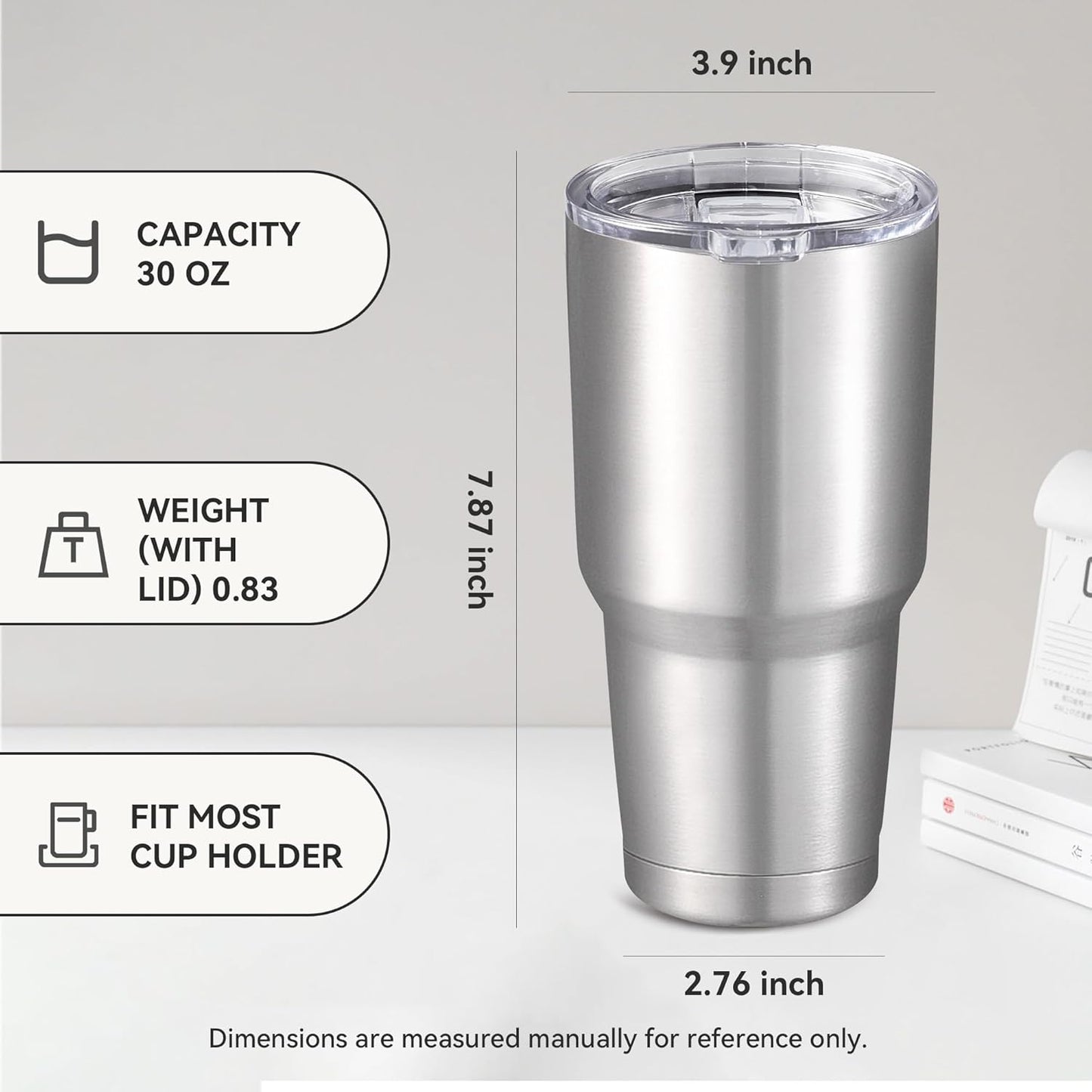 30 oz Tumbler with Lid Stainless Steel Tumblers Bulk Vacuum Insulated Cup Reusable Powder Coated Travel Mug Double Wall Leak Proof Cups Keep Cold Drinks for 12 Hours Stainless, Set of 8