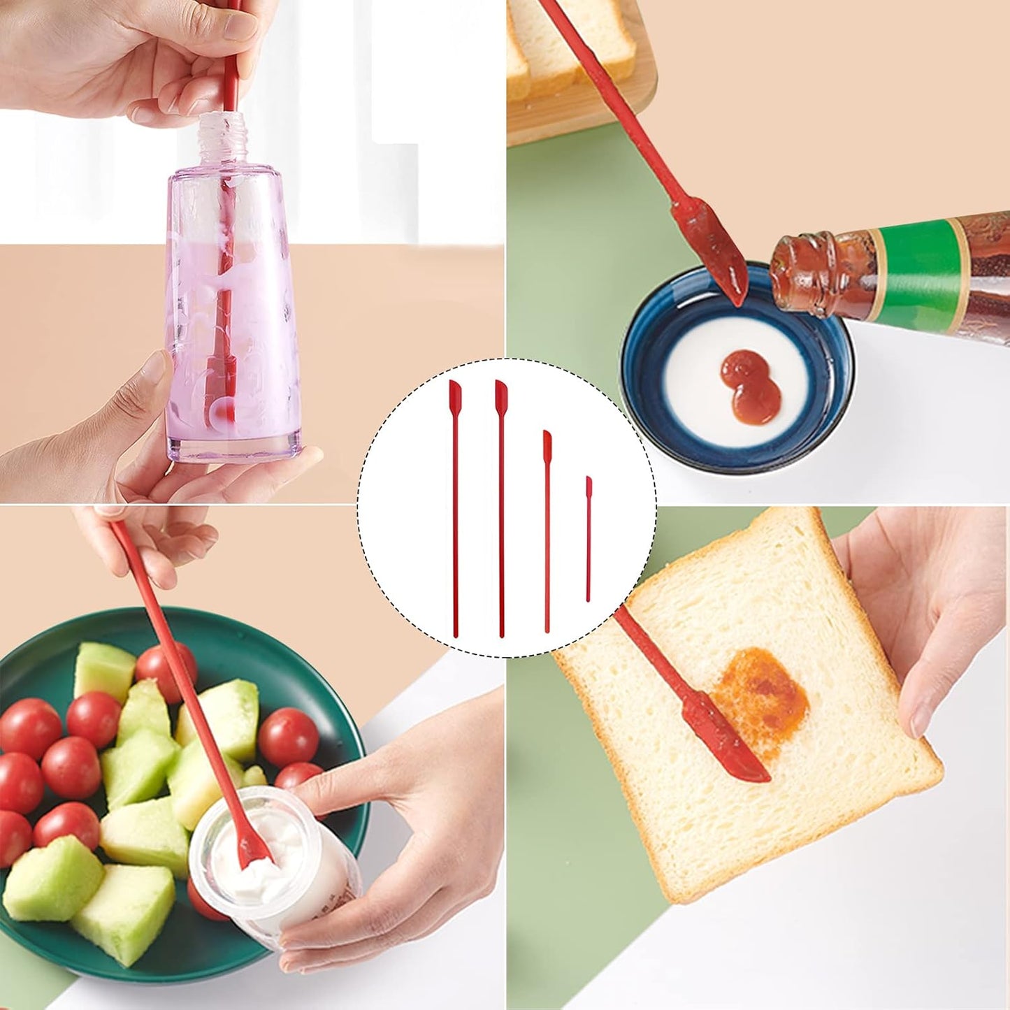 Mini Silicone Spatula Set 6 PCS Food Grade Small Jar Spatula with Long Handle Makeup Spatula Tool Heat Resistant Kitchen Utensils for Baking Cooking Mixing Tiny Scraper