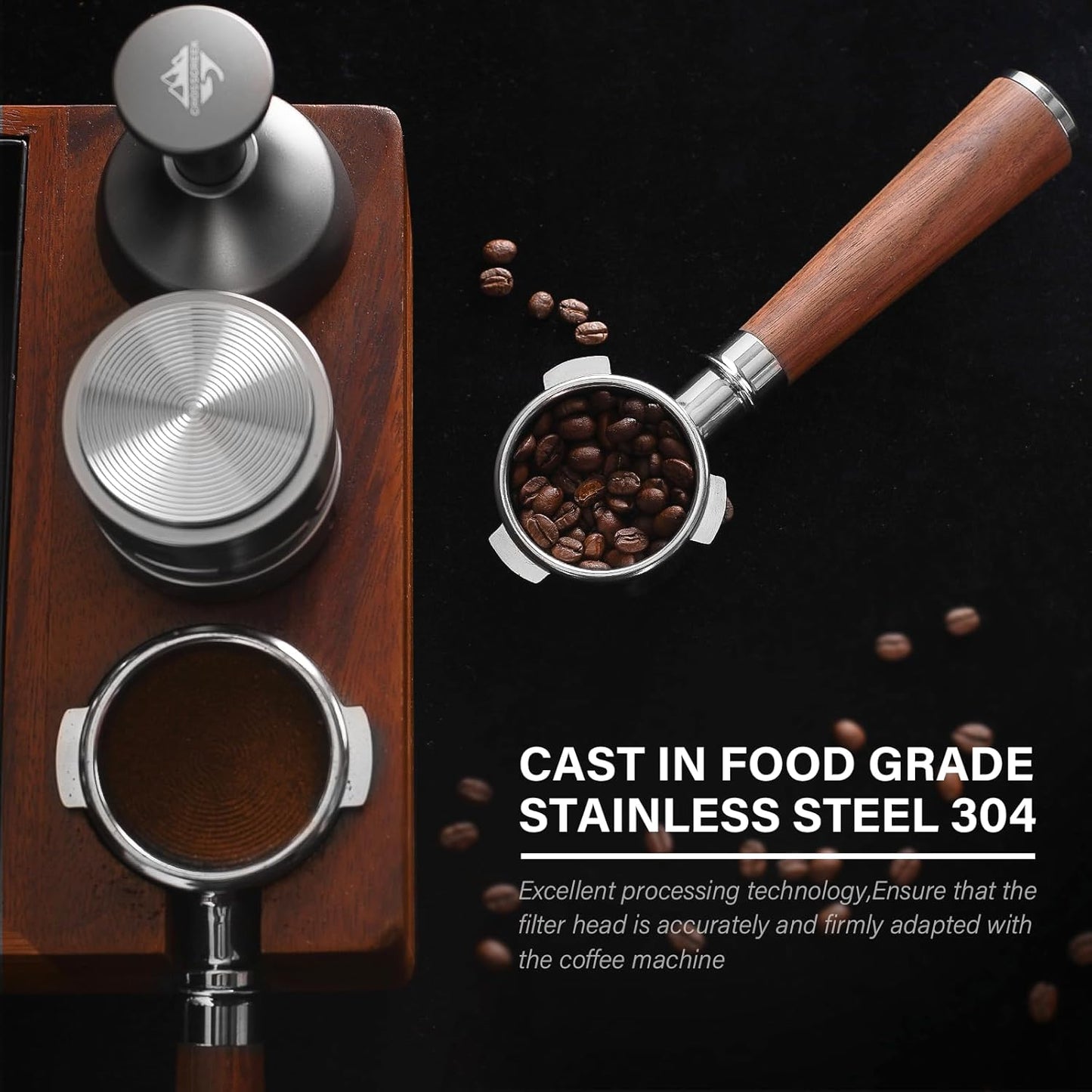 Espresso Portafilter | 54mm Bottomless portafilter with 3 Ear | Suitable for 54mm Breville/Sage Barista Espresso Machine | with Walnut Handle and Stainless Steel Single Wall Basket