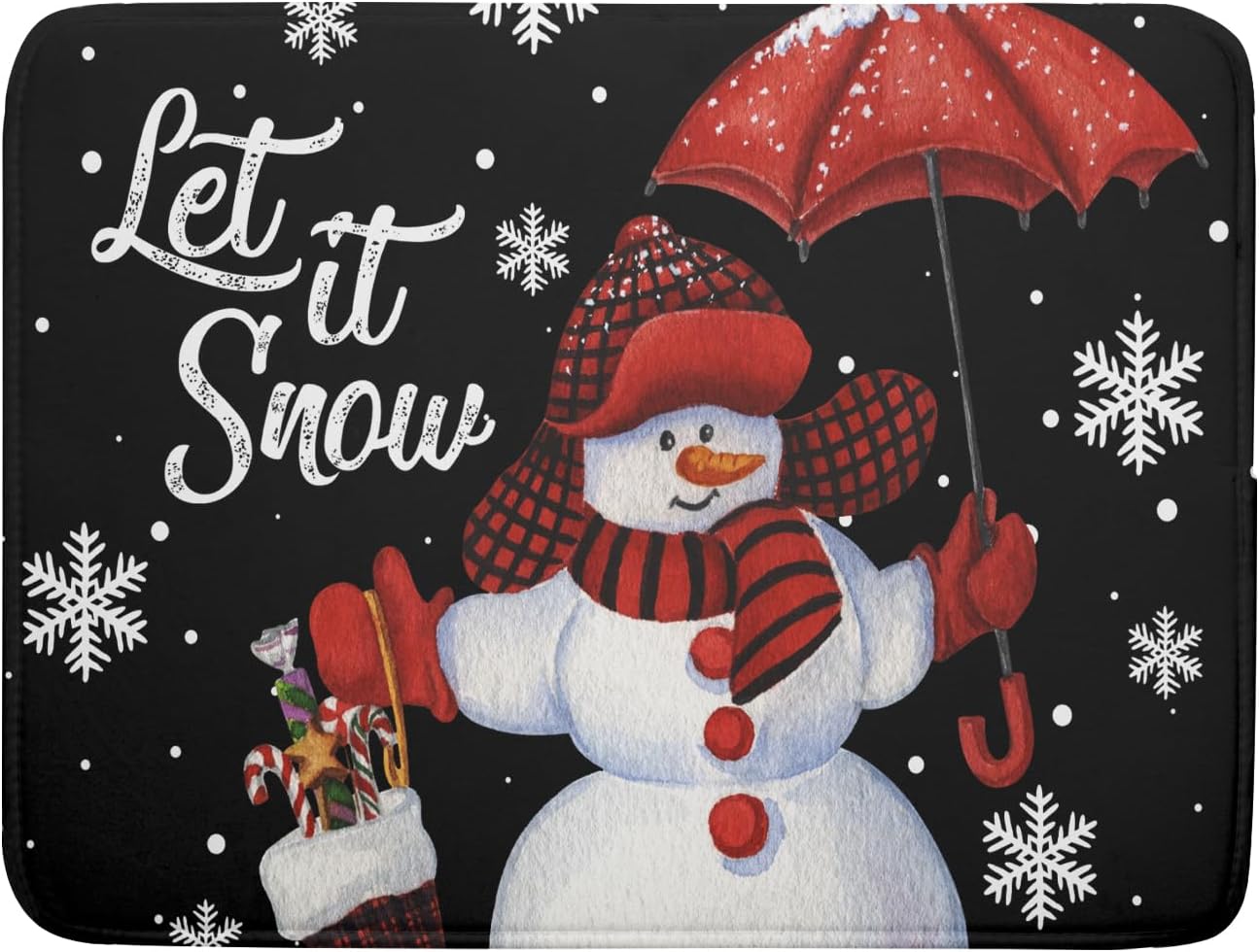 Let It Snow Dish Drying Mat, Winter Dish Drying Mat for Kitchen Counter, Christmas Cute Snowman Absorbent Fast Dry Dish Drainer Mat Protector Xmas Microfiber Dish Drying Pad 16x18 Inch