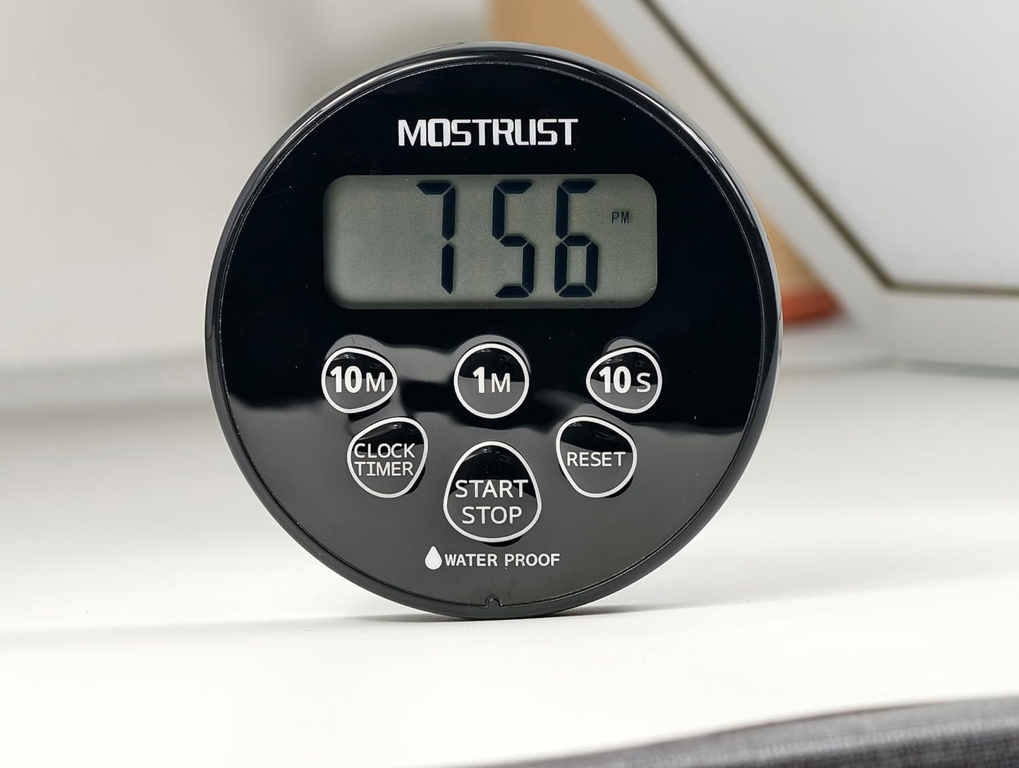 Digital Waterproof Shower Clock Timer, Bathroom Kitchen Countdown Cooking Timer with Alarm, Magnetic Back, Stand Dark Black