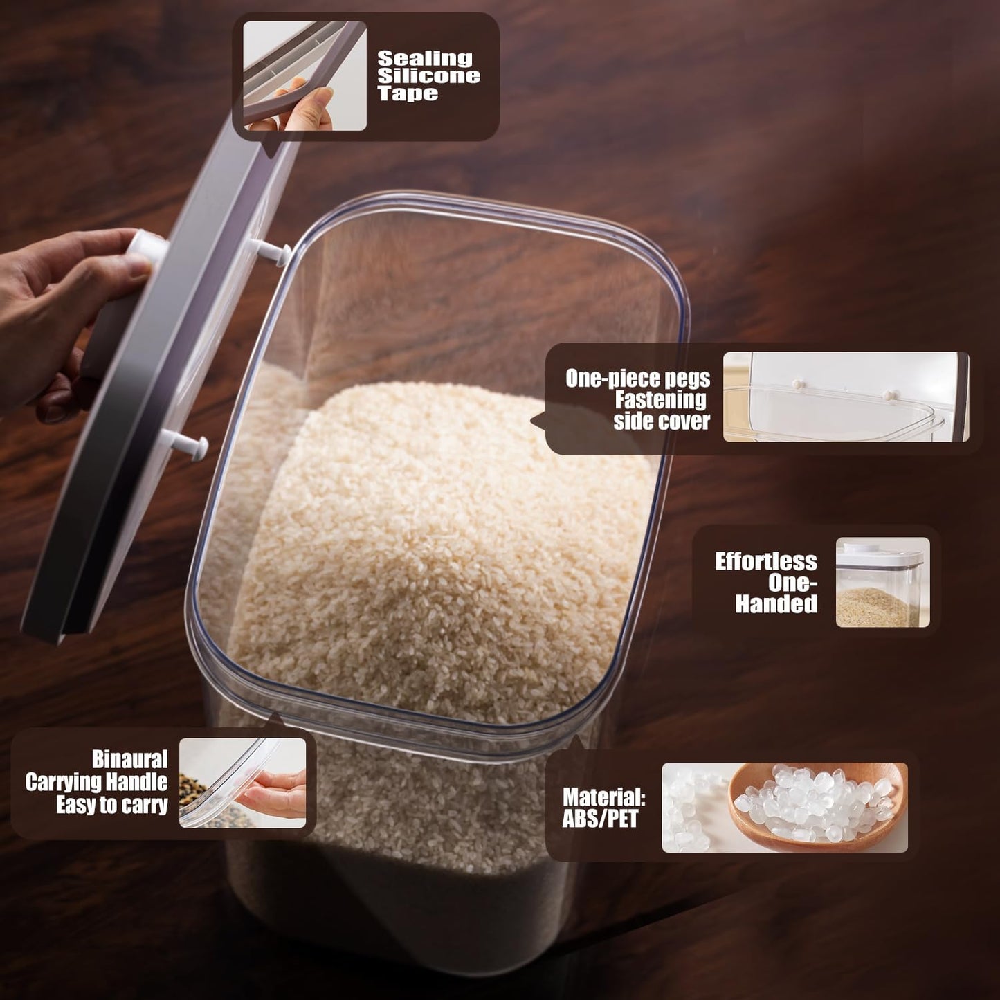 Rice Container - 25 Lbs/12KG/12L Rice Dispenser Storage with Measuring Cup Food Cereal Container Bins Pet Food Container Household for Kitchen Pantry Organization