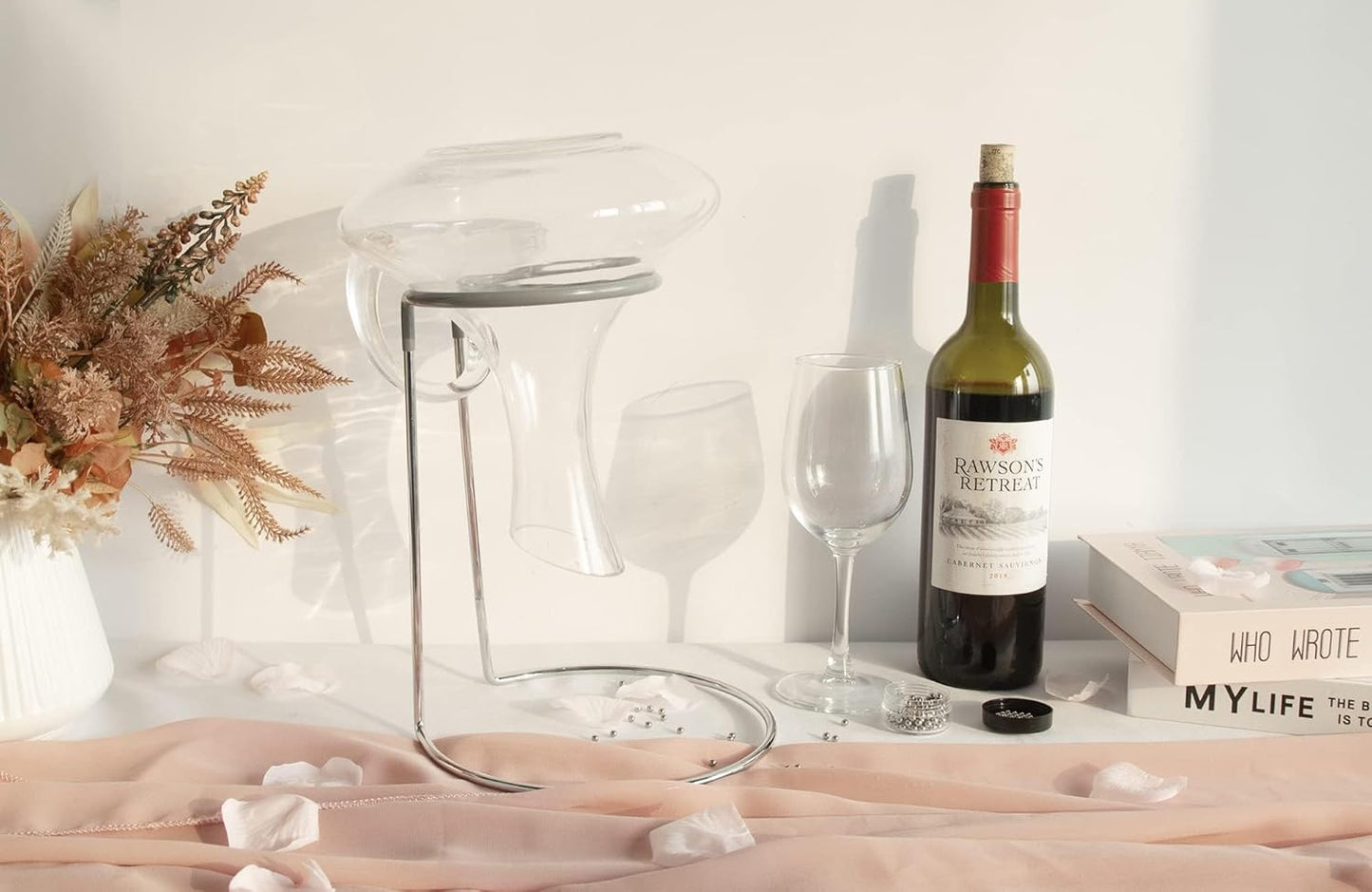 Wine Decanter Drying Stand with Rubber Coated Top to Prevent Scratches, Wine Decanter Drying Rack for Standard Large Wine Decanters, Decanter Cleaner Includes Cleaning Brush