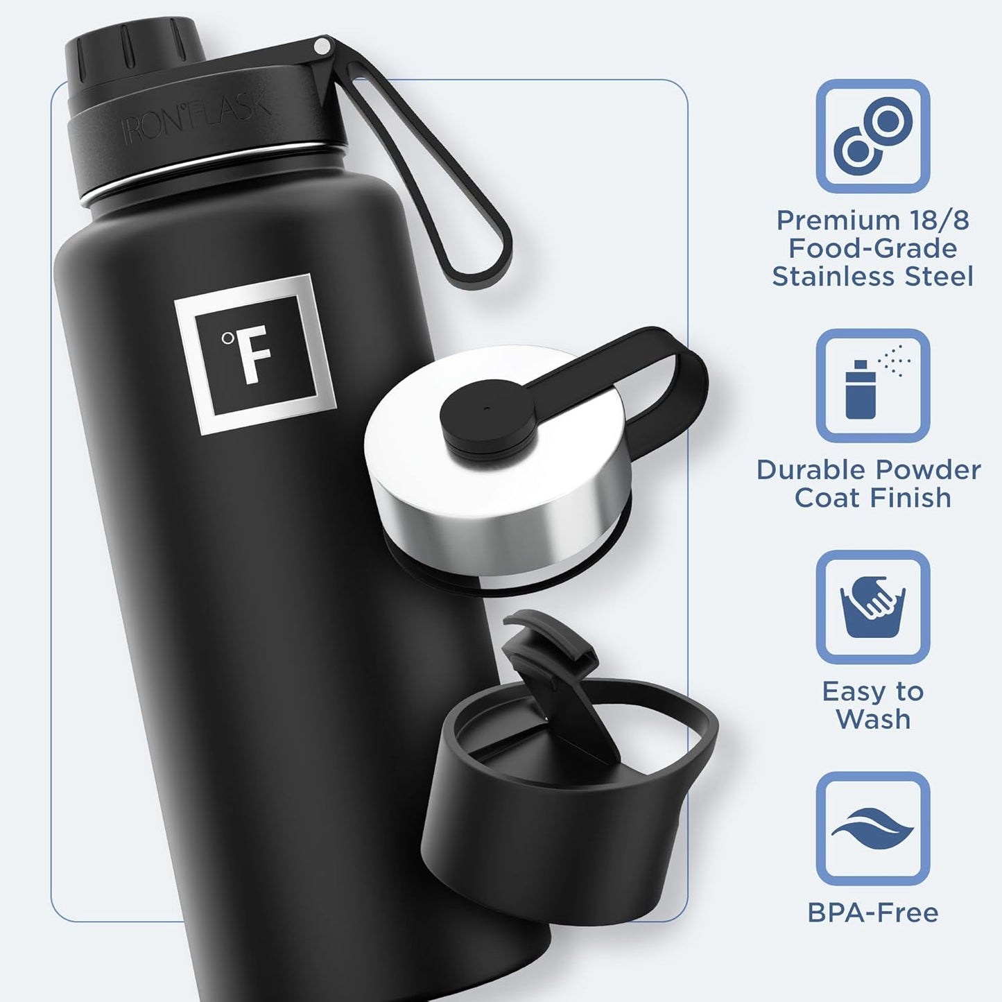 IRON °FLASK Camping & Hiking Hydration Flask with 3 Lids - Stainless Steel, Double Walled & Vacuum Insulated Water Bottle - Leak Proof & BPA Free (Bubble Gum, Spout - 32 oz)