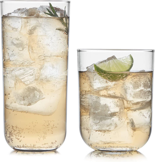 Libbey Polaris Tumbler and Rocks Glass Set, Elegant Drinkware Glasses Set, Lead-Free Tall Drinking Glasses with Modern Clean Lines, Dishwasher Safe Drinking Glasses Set of 16, Axis
