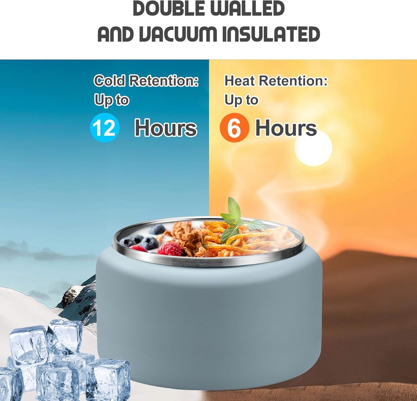 13.5oz Soup Thermo for Hot Food Kids with Buckle Lid Insulated Vacuum Food Jar Wide Mouth Leakproof Stainless Steel Lunch Container (Blue)